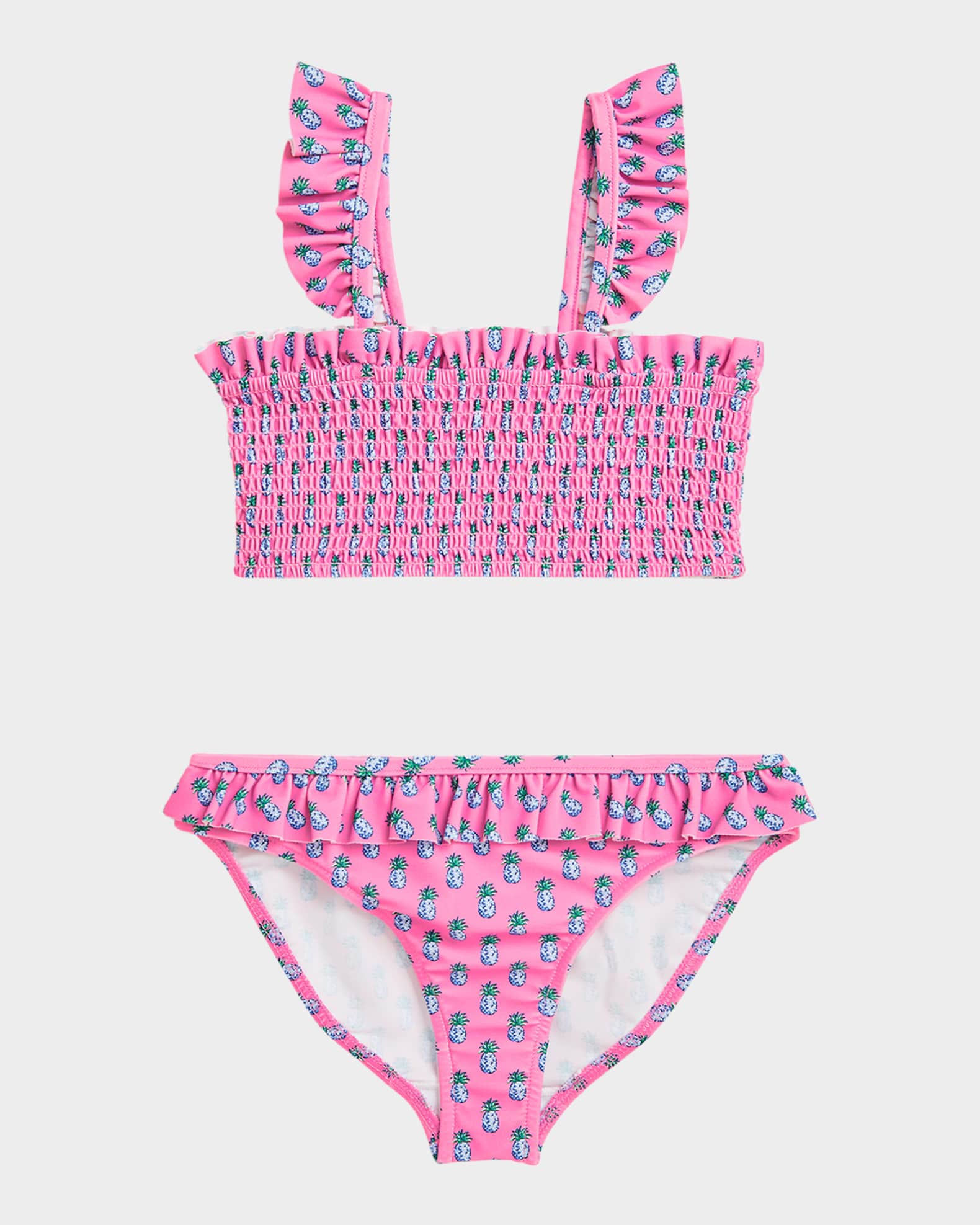 Girl's Pineapple Printed Two-Piece Smocked Swimsuit, Size 2-6X 0