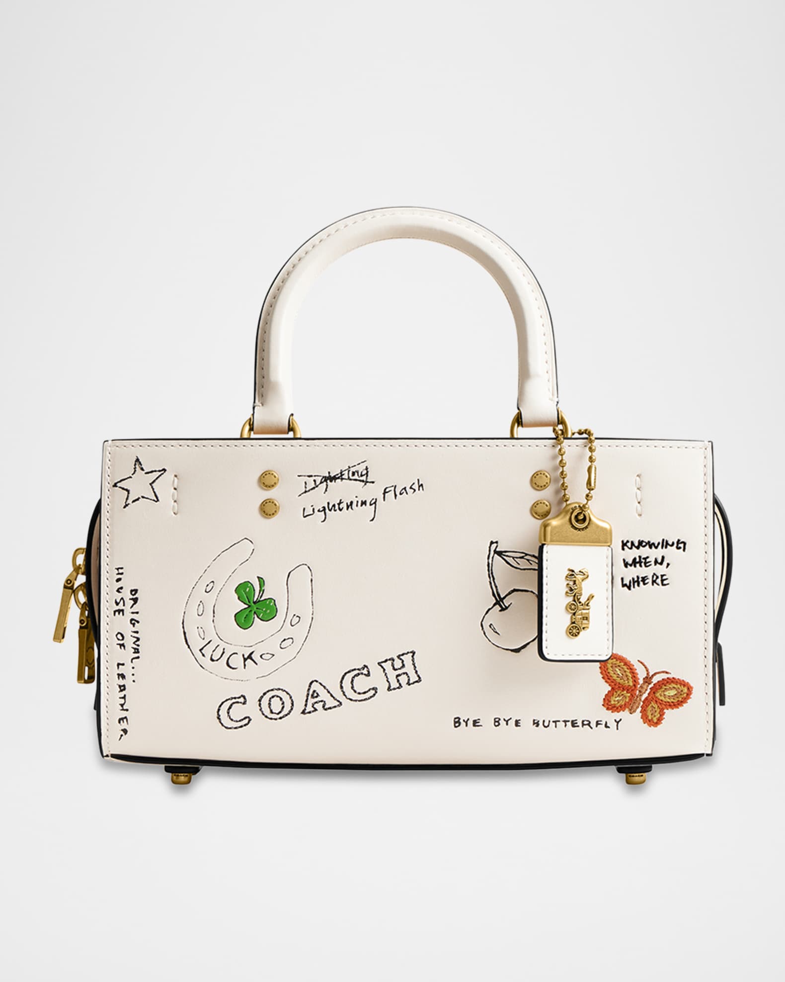 24AW new/Coach Rogue26トップハンドルバッグ Bag White Coach Rogue 26 East West Bag Brass/Chalk White Glovetanned