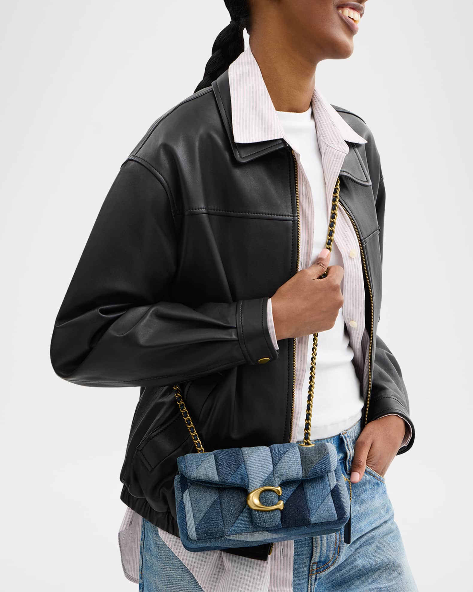 COACH Patchwork Denim Shoulder Bag Canvas Leather Used | eBay