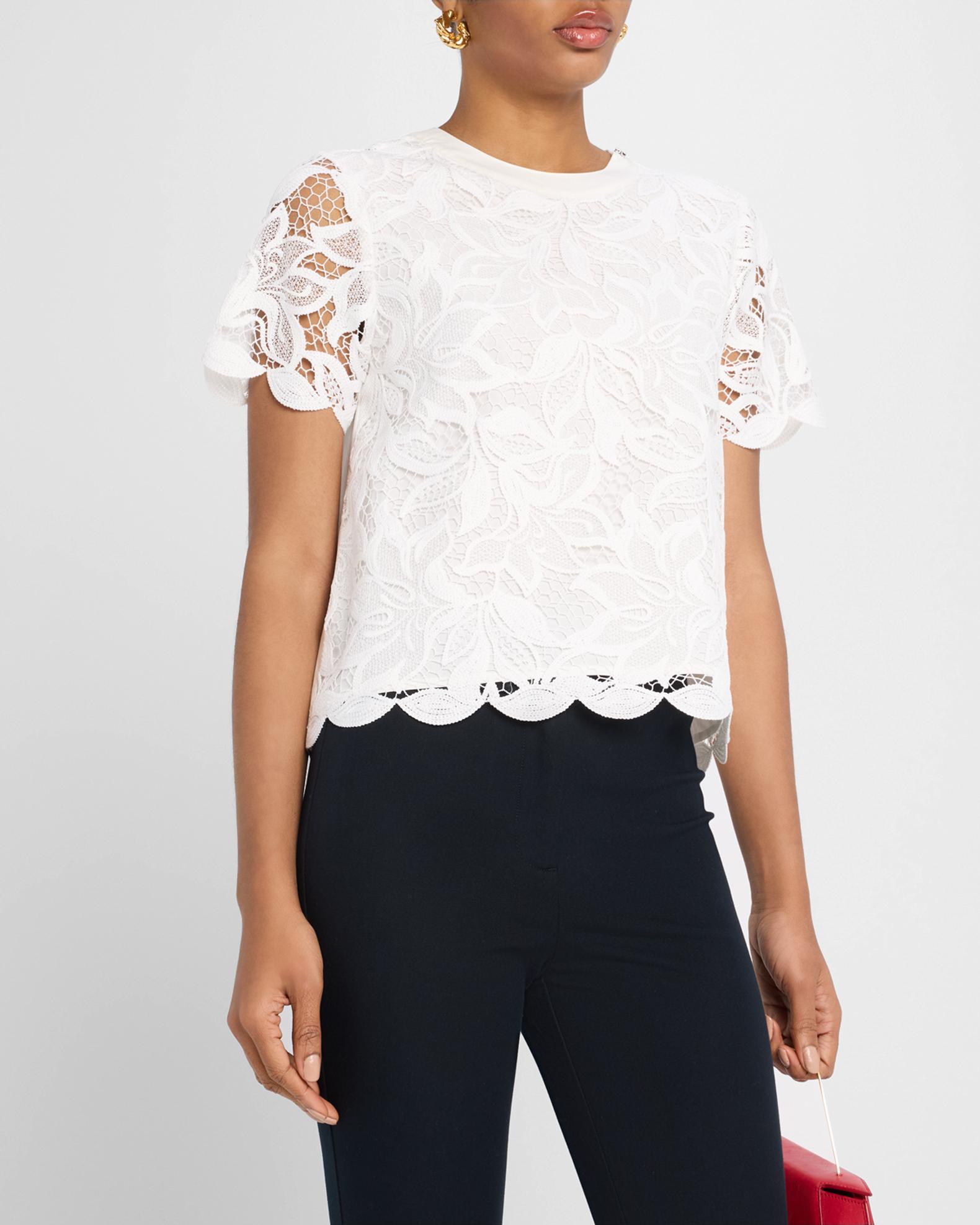 Derek Lam 10 Crosby Samaria Short-Sleeve Lace Top | Neiman Marcus