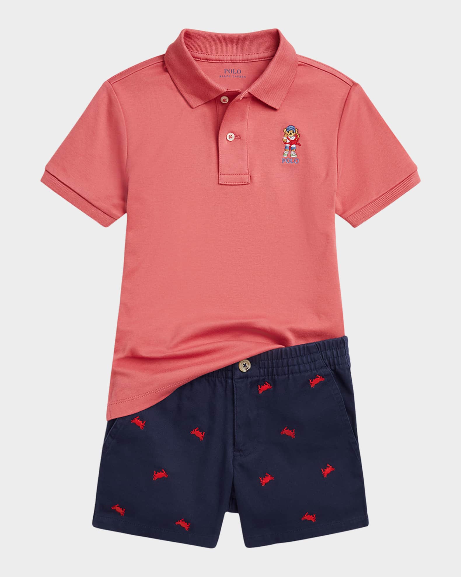 Boy's Polo Bear Shirt & Shorts Set 0