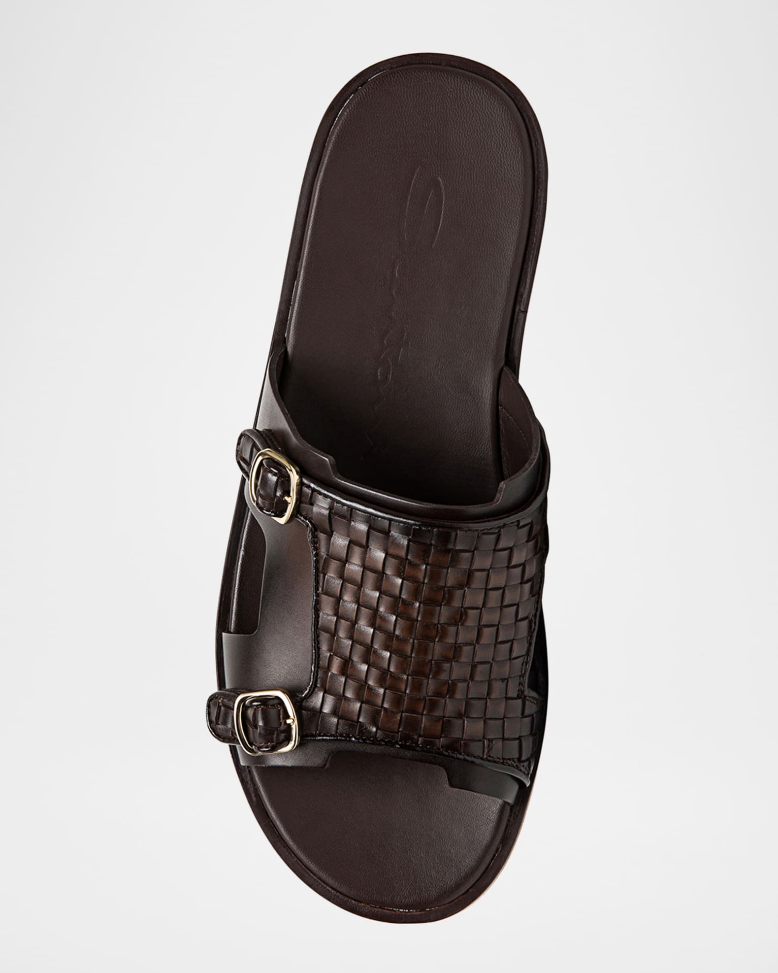 Santoni Men's Duo Woven Leather Double-Buckle Slide Sandals