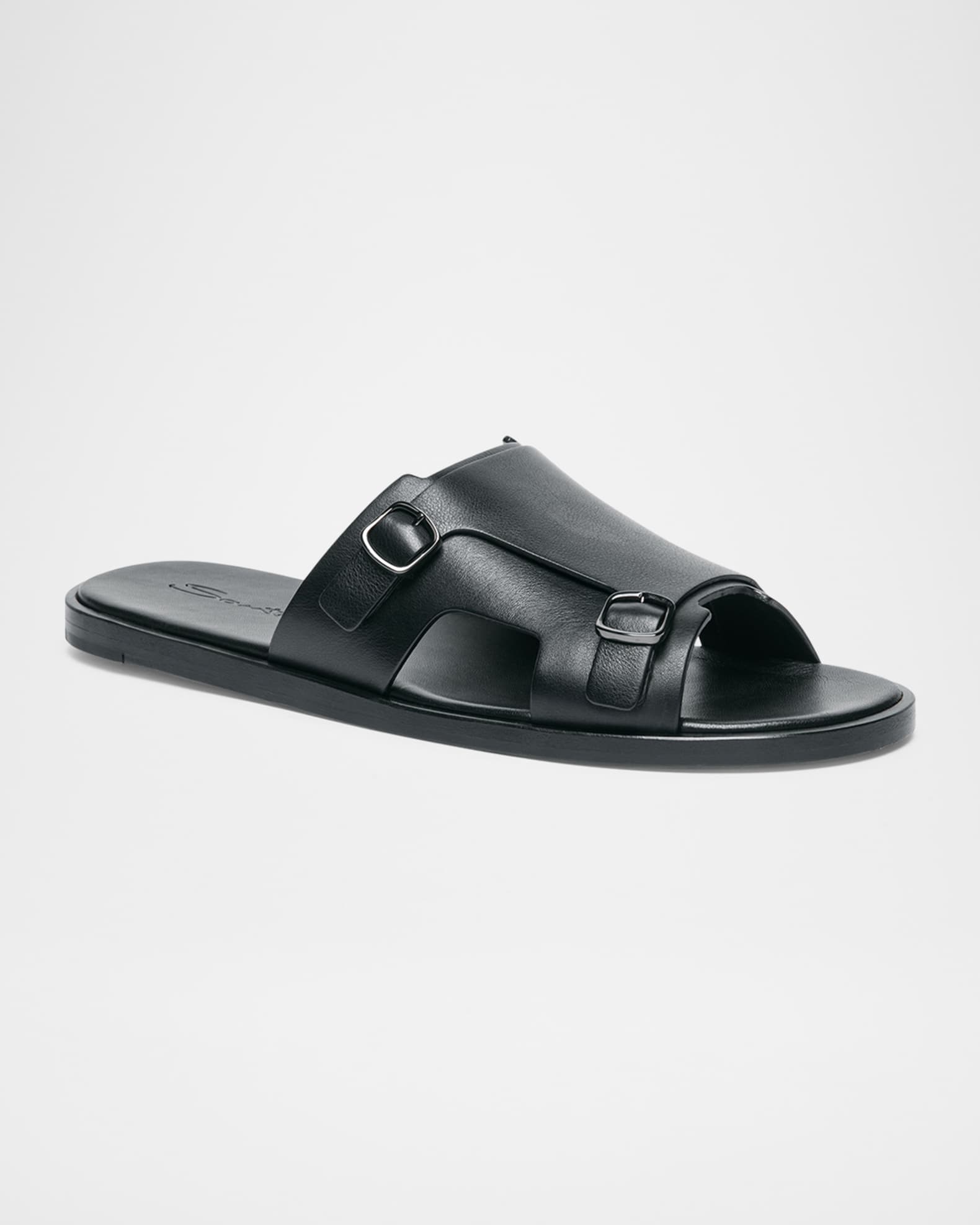 Men's Duo Leather Double-Buckle Slide Sandals 1