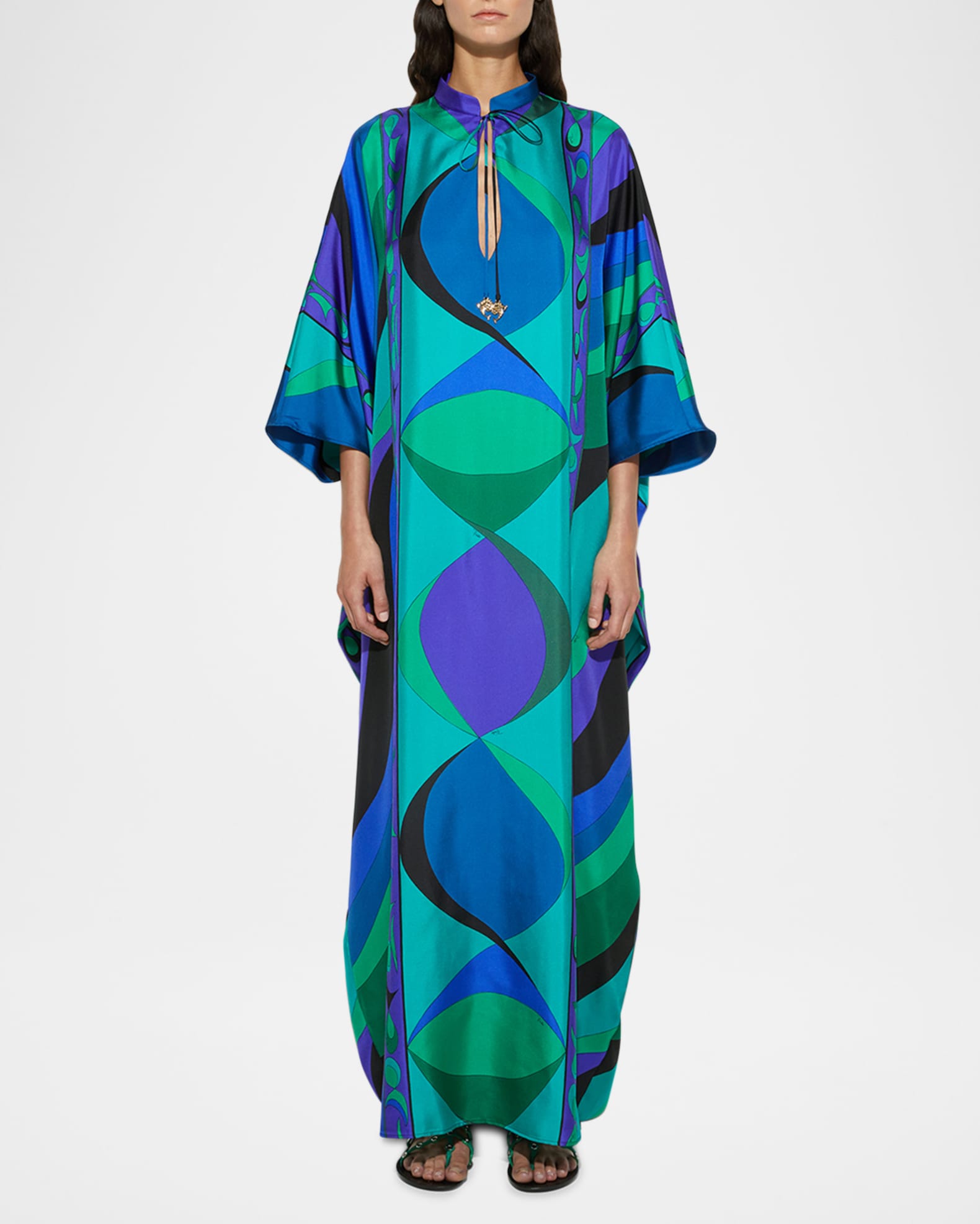 お気にいる Emilio Pucci Dress Kaftan Maxi Twill Silk Pesci-Print トップス