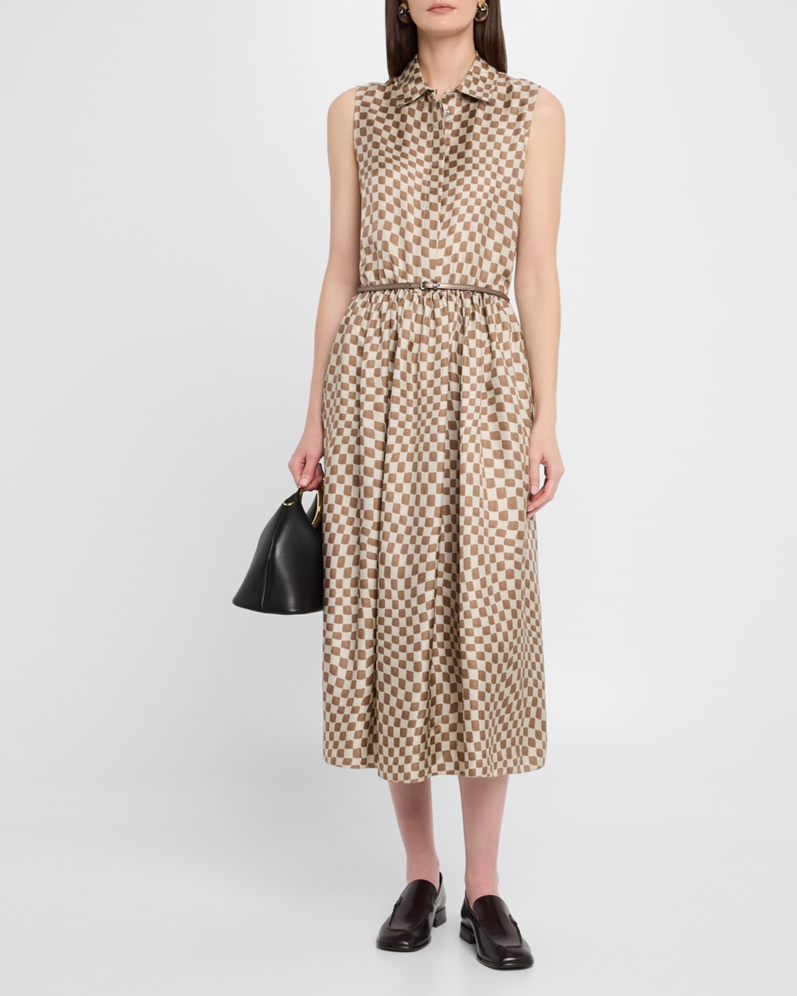 Sesia Checker Silk Sleeveless Midi Shirtdress 1