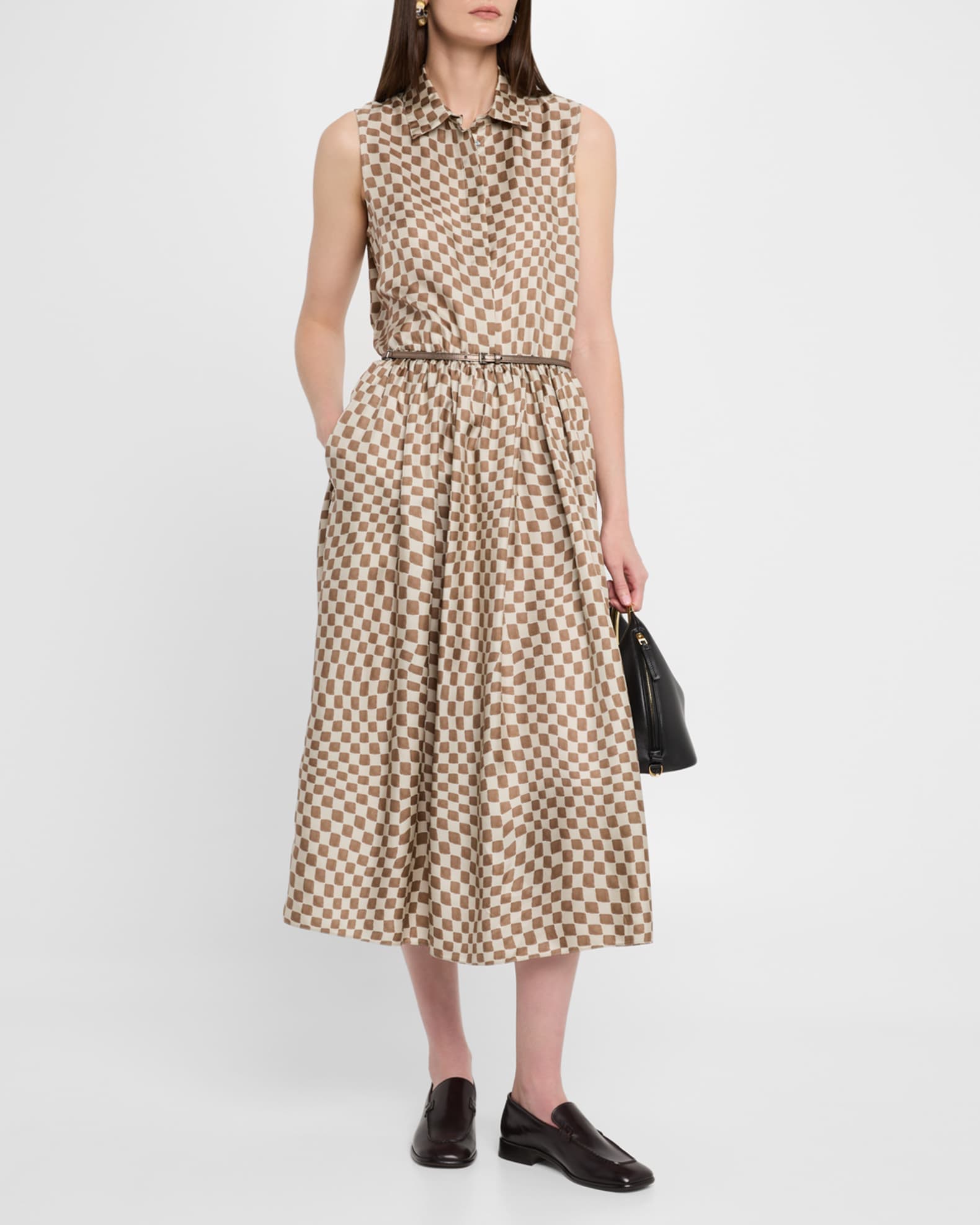 ☆’S Max Mara☆ チェッカー柄シルクシャツドレス・Sesia♪ Max Mara Sesia Checker Silk Sleeveless Midi Shirtdress