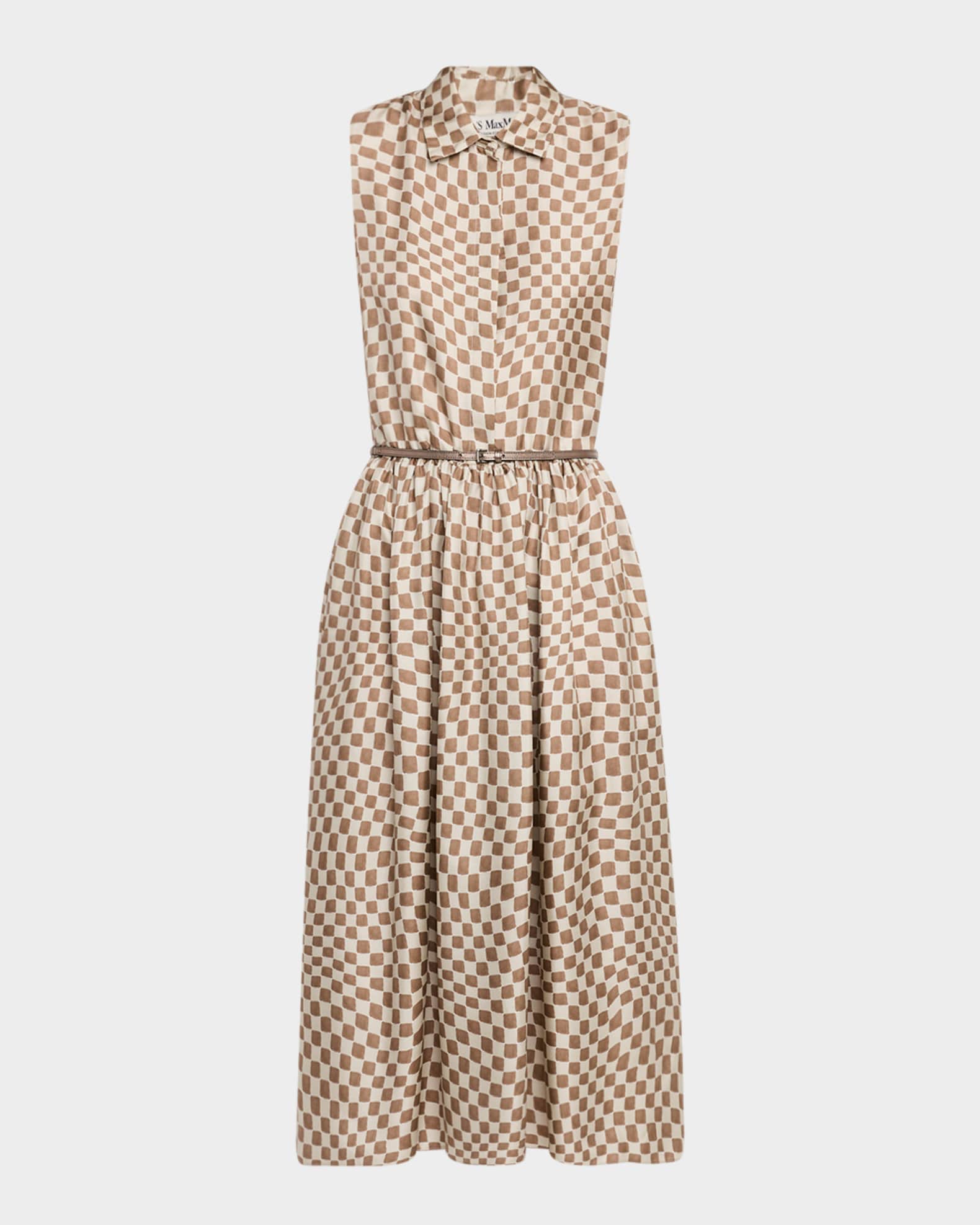Sesia Checker Silk Sleeveless Midi Shirtdress 0