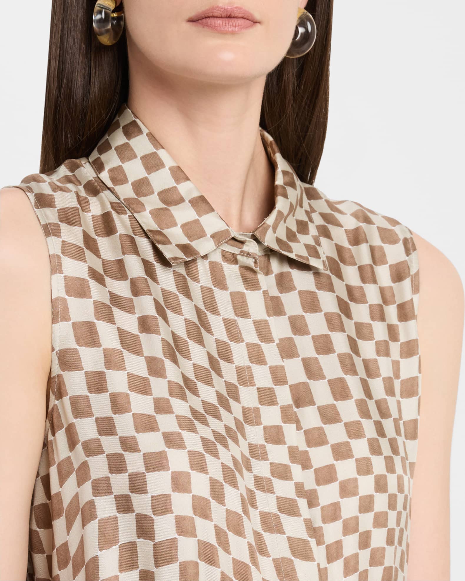 ☆’S Max Mara☆ チェッカー柄シルクシャツドレス・Sesia♪ Max Mara Sesia Checker Silk Sleeveless Midi Shirtdress