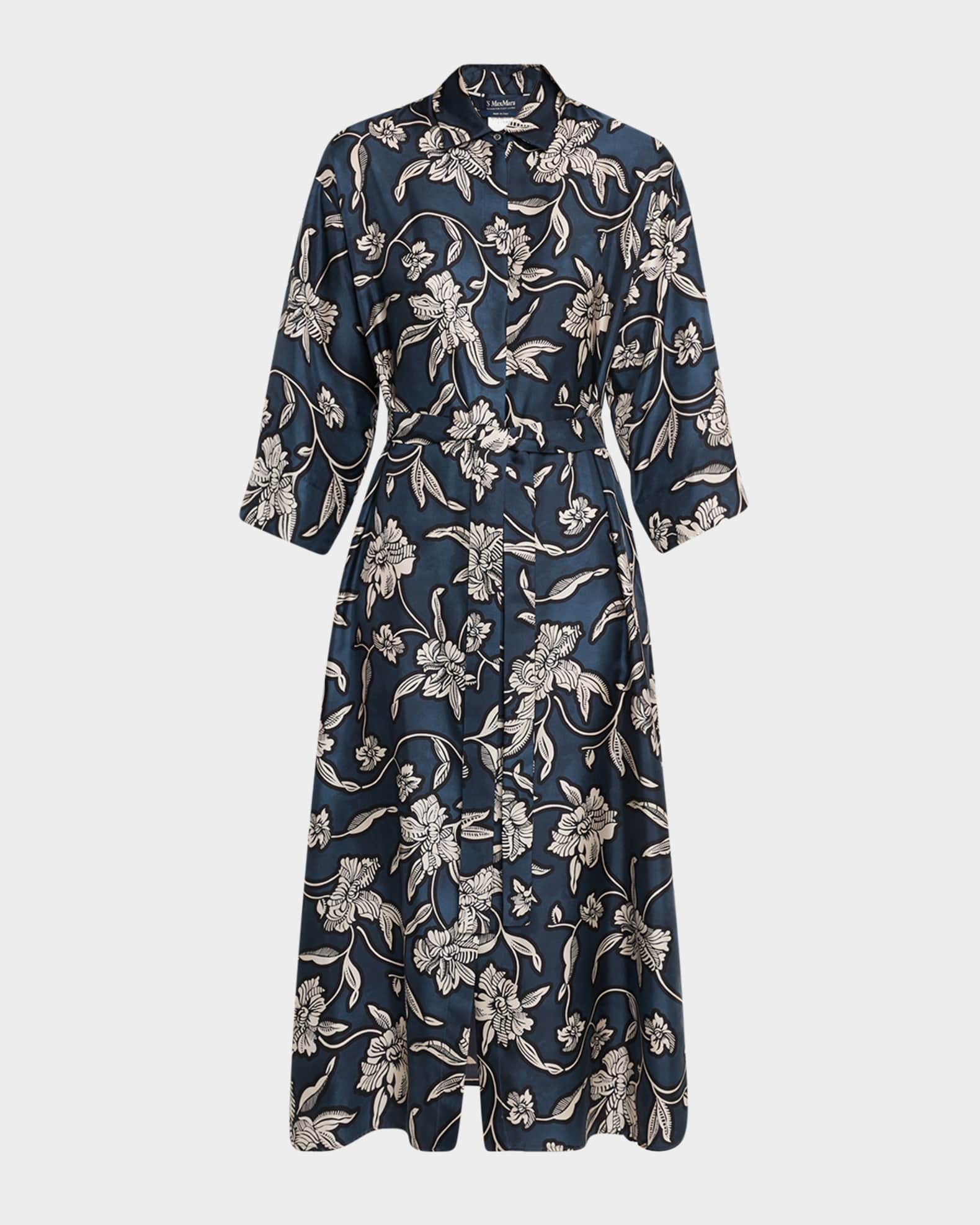 【関税＆送料込み】Max Mara Printed Silk Chemisier Dress Long printed silk dress, rust | 