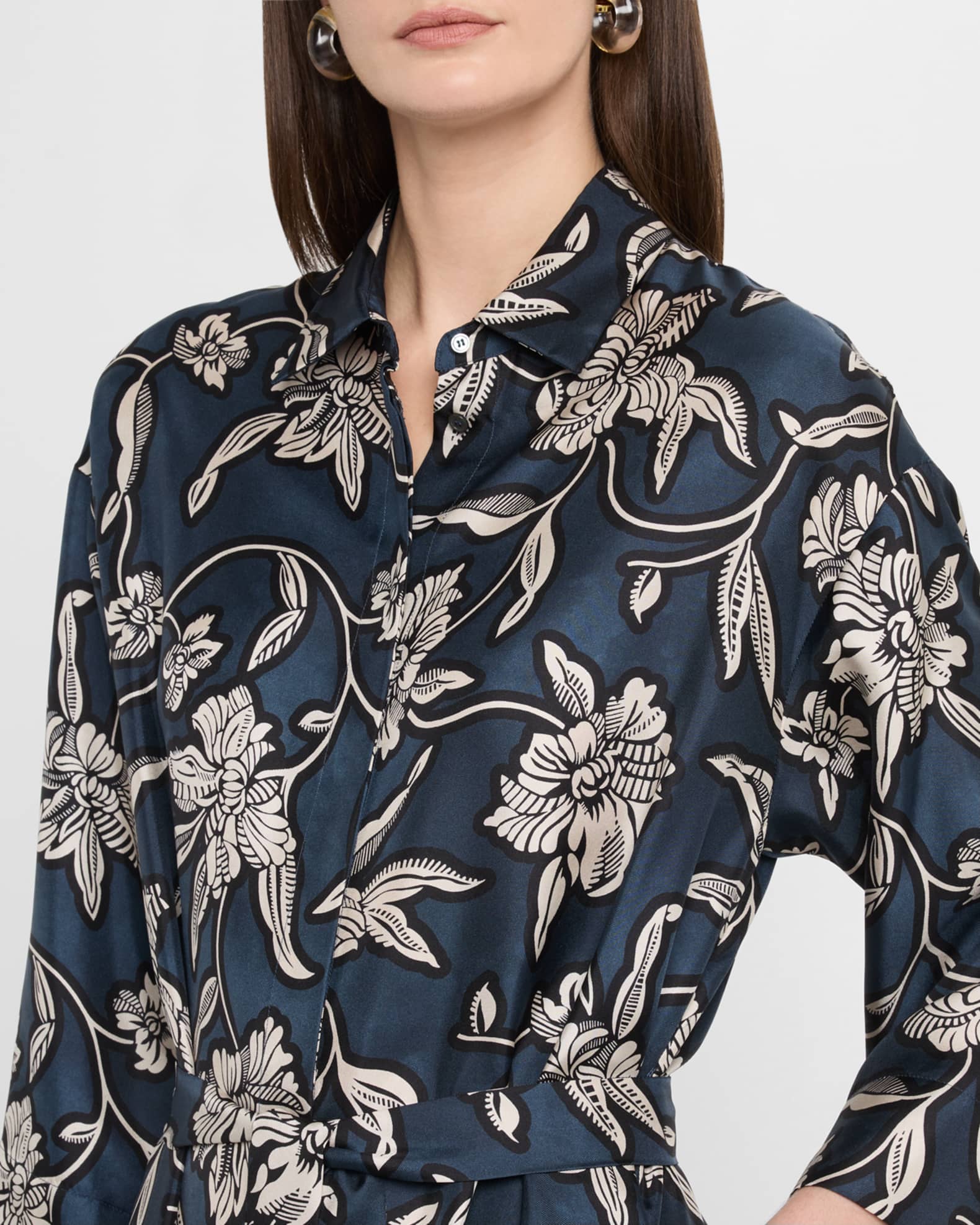 Max Mara Peonia Floral Silk Belted Midi Shirtdress | Neiman