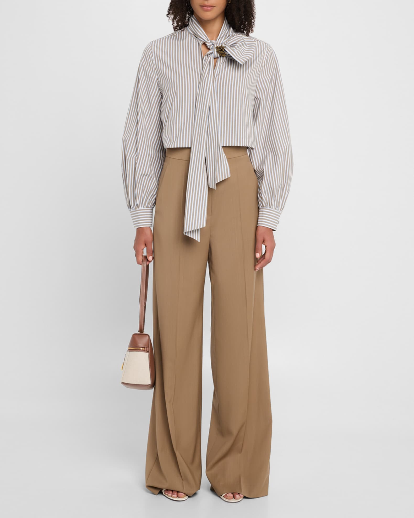 Max Mara Disco Tie-Neck Striped Cotton Top | Neiman Marcus