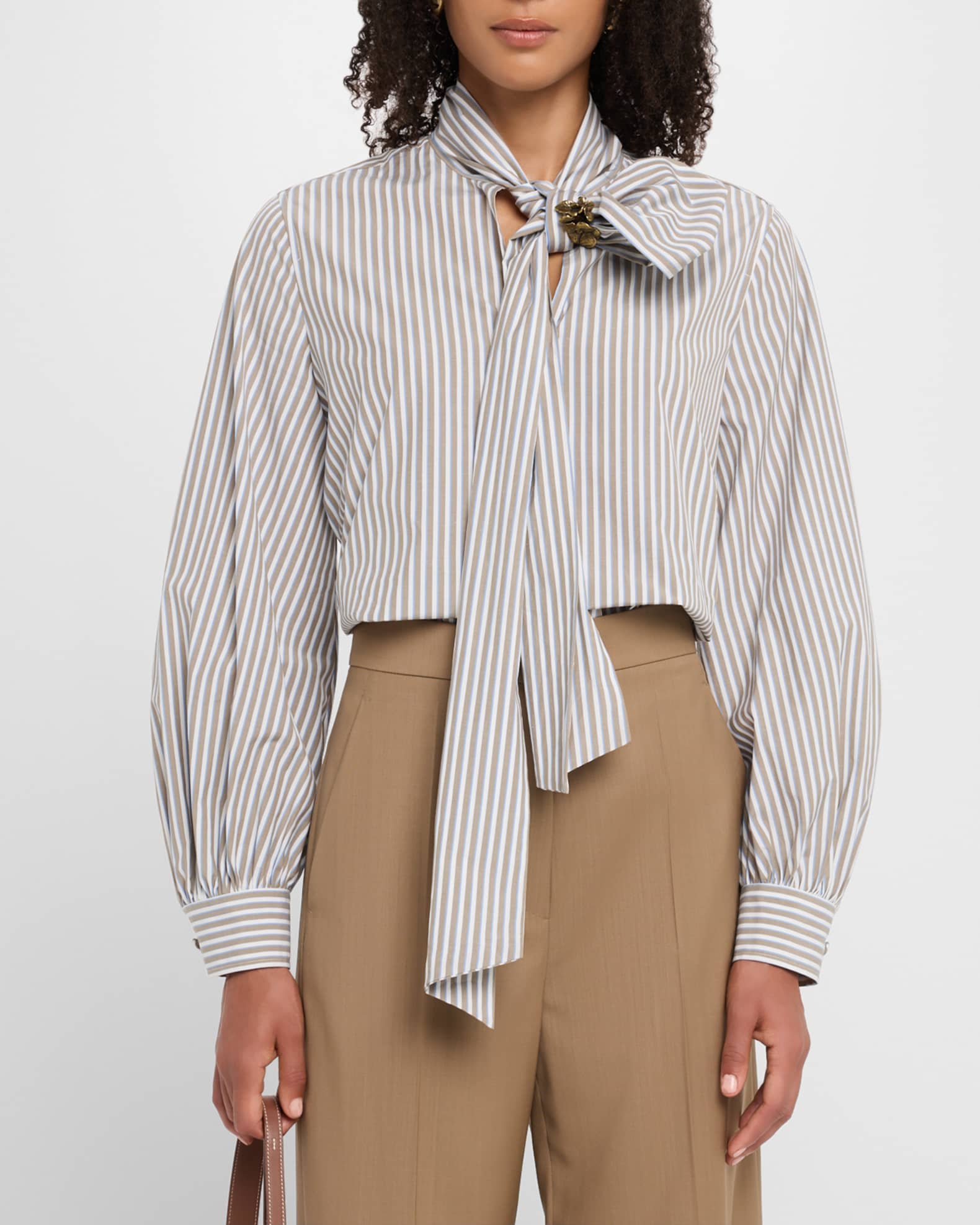 Max Mara Disco Tie-Neck Striped Cotton Top | Neiman Marcus
