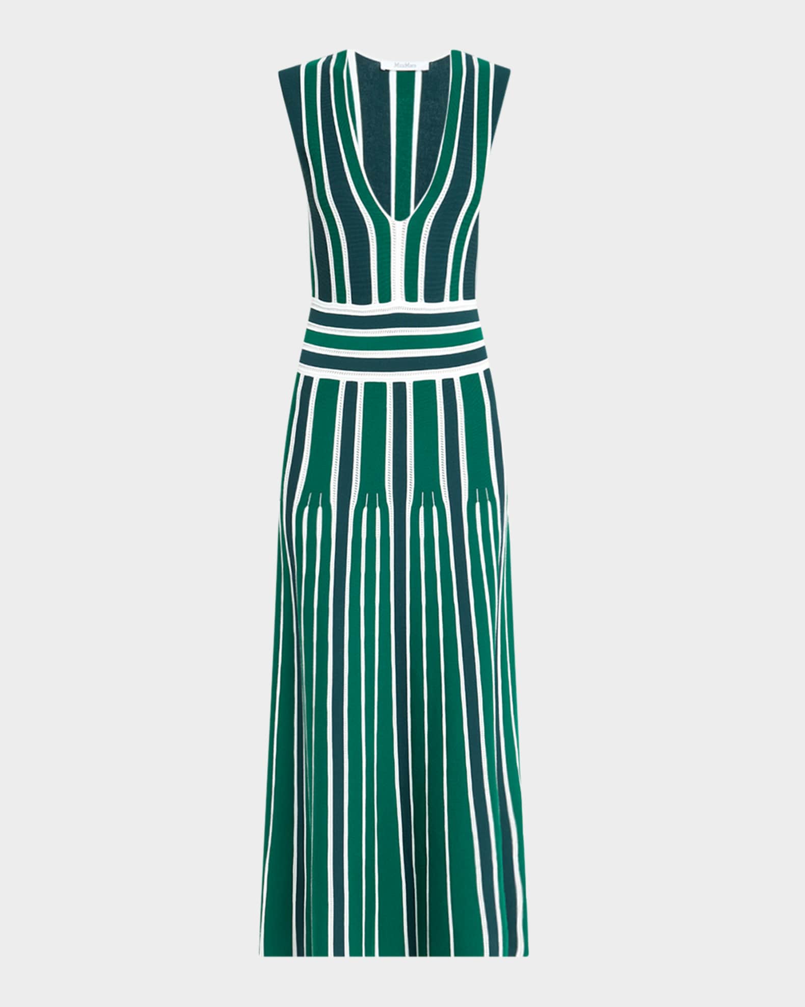 Tallone Plunging Stripe Pleated Knit Midi Dress 0