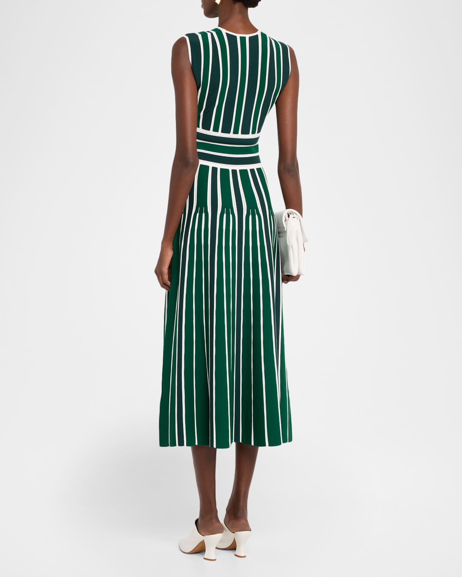 Max Mara Tallone Plunging Stripe Pleated Knit Midi Dress | Neiman Marcus