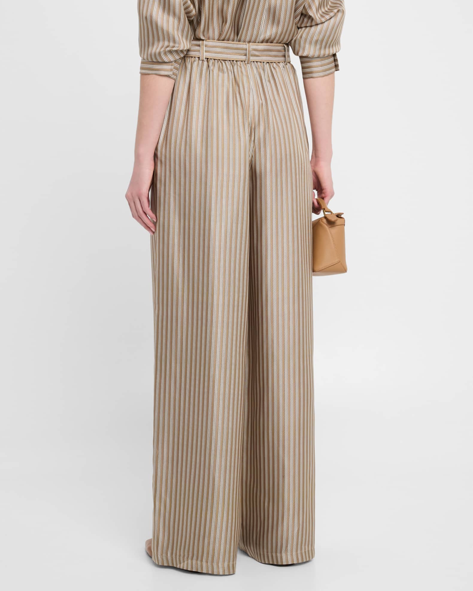 パンツ Max Mara Ladino Striped Silk Trousers Max Mara Ladino Striped Silk Wide-Leg Belted Pants | Neiman