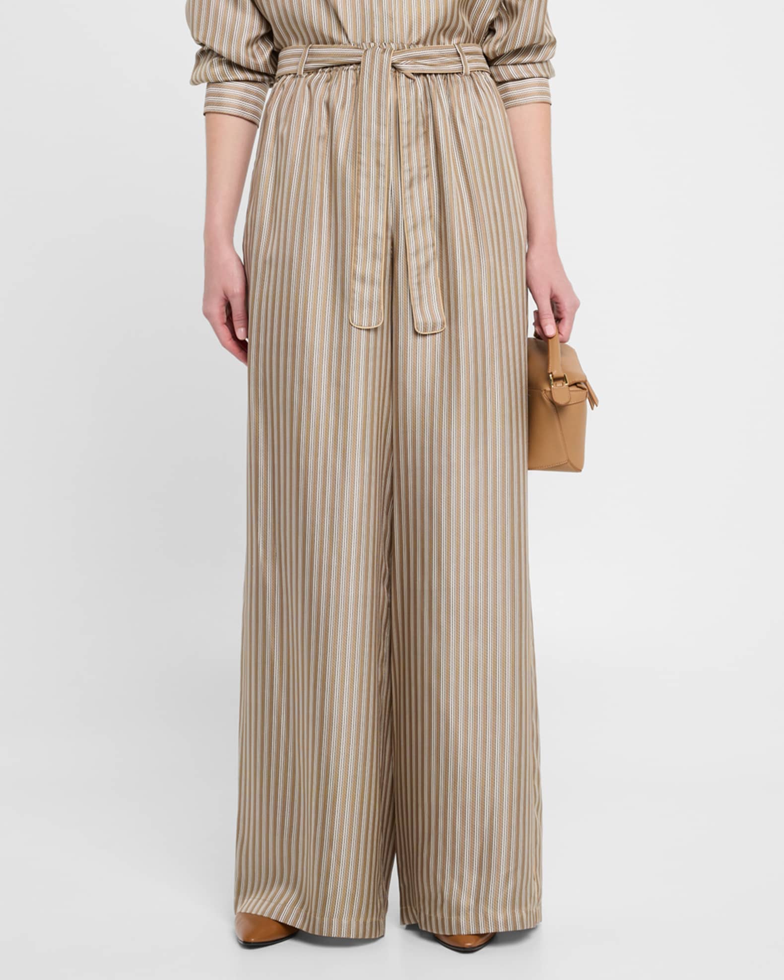 パンツ MAX MARA Ladino striped silk trousers Max Mara Ladino Striped Silk Wide-Leg Belted Pants | Neiman