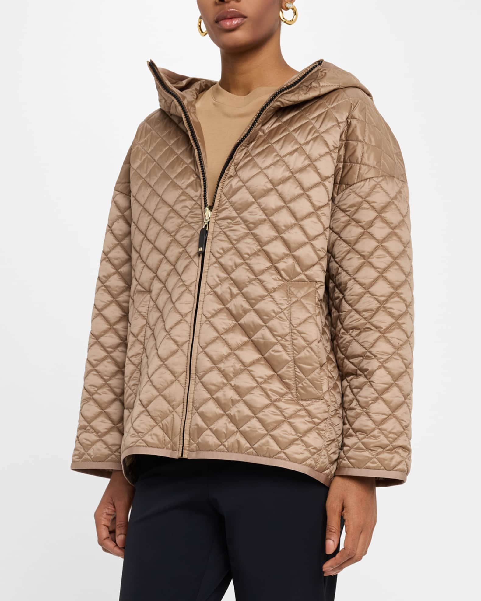 ジャケット MAX MARA CAMEL POLYESTER LEO REVERSIBLE JACKET Max Mara Leo Quilted Hooded Zip Jacket | Neiman Marcus