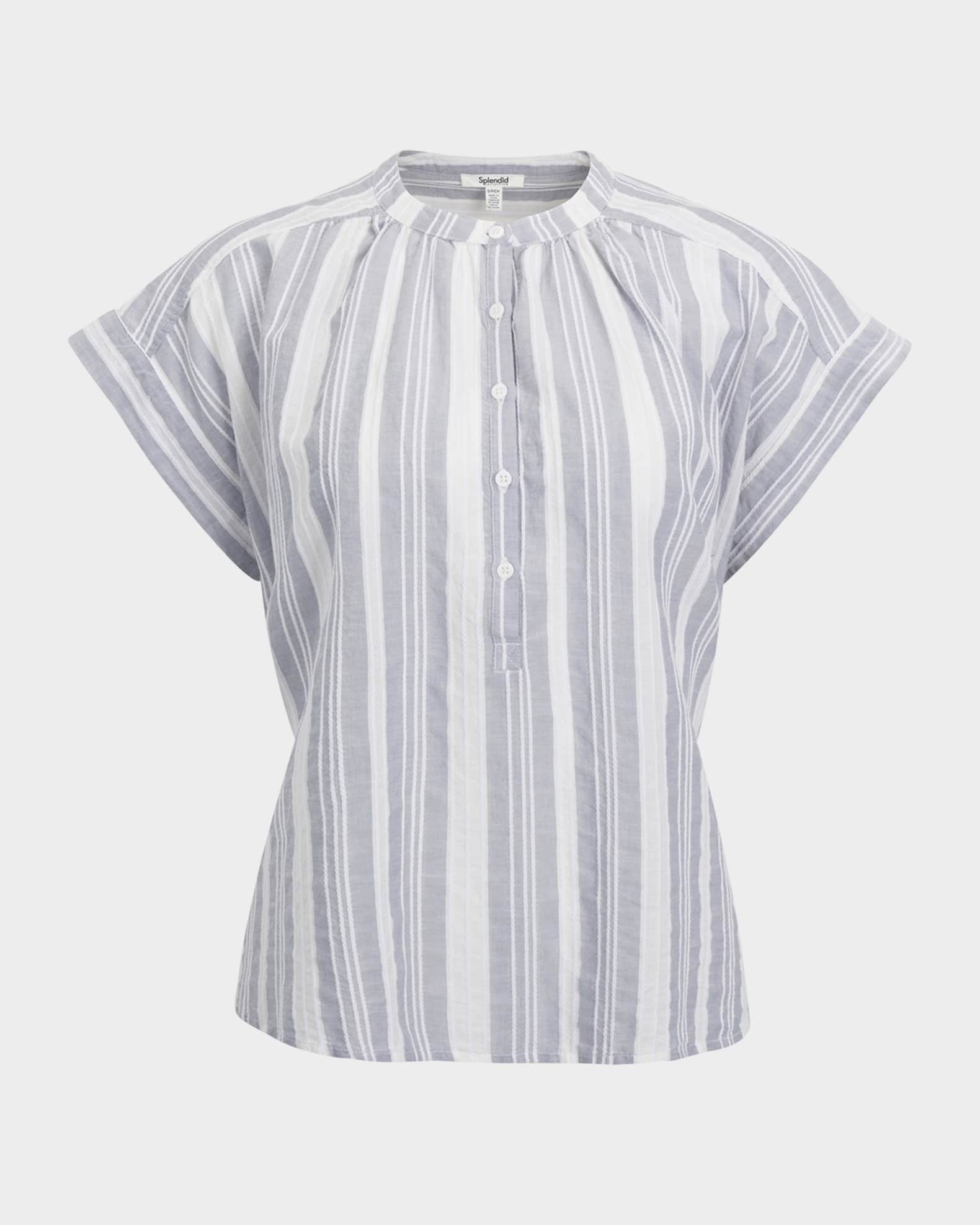 Raegan Striped Linen-Blend Blouse 0