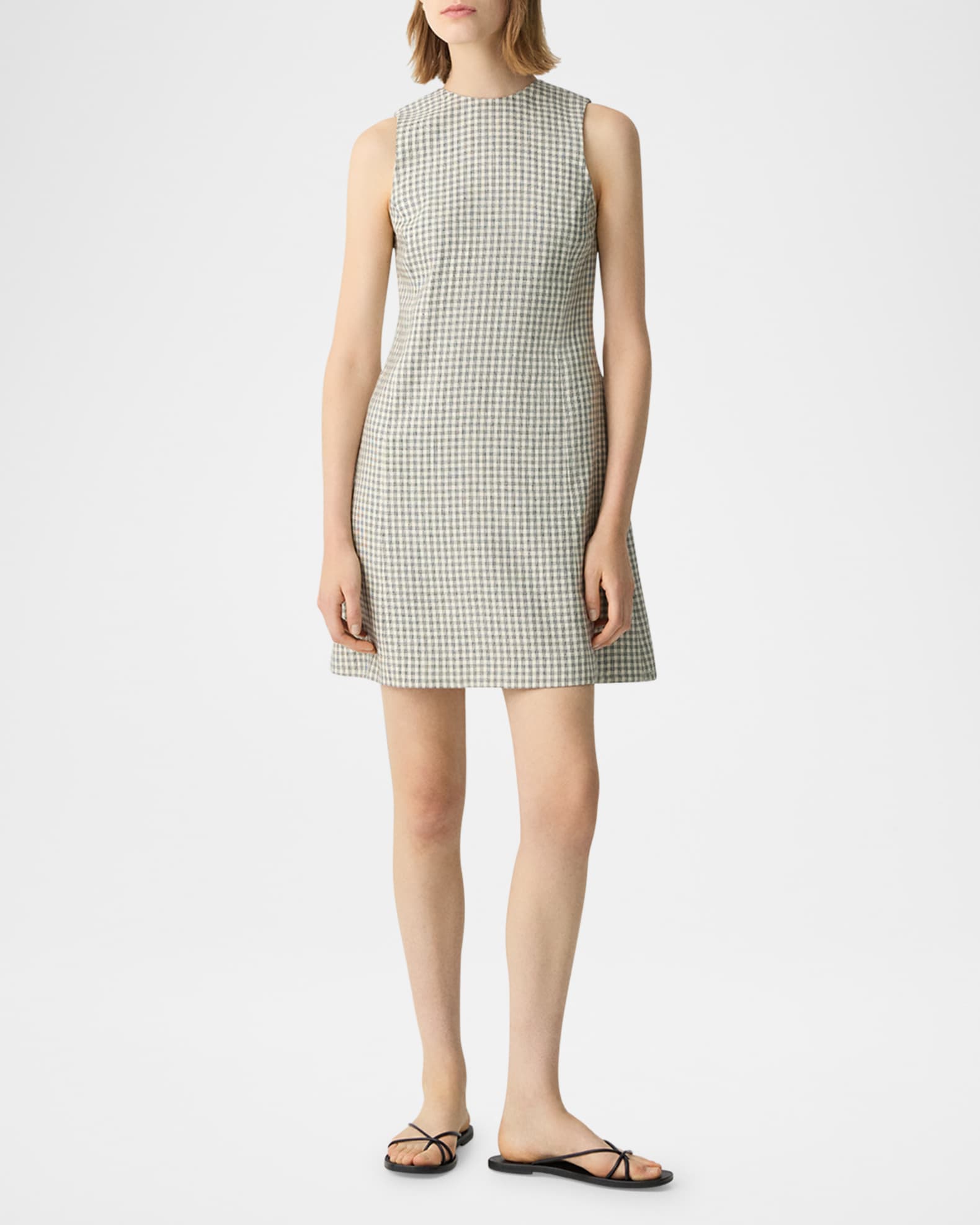 Theory Linear Check Easy Flare Mini Dress | Neiman Marcus