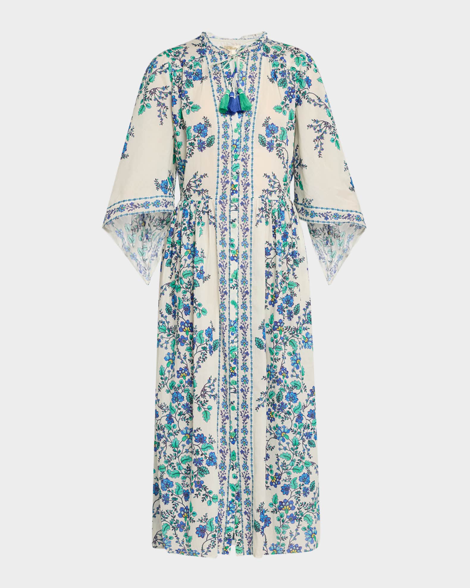 Tie-Sleeve Button-Front Midi Dress 0