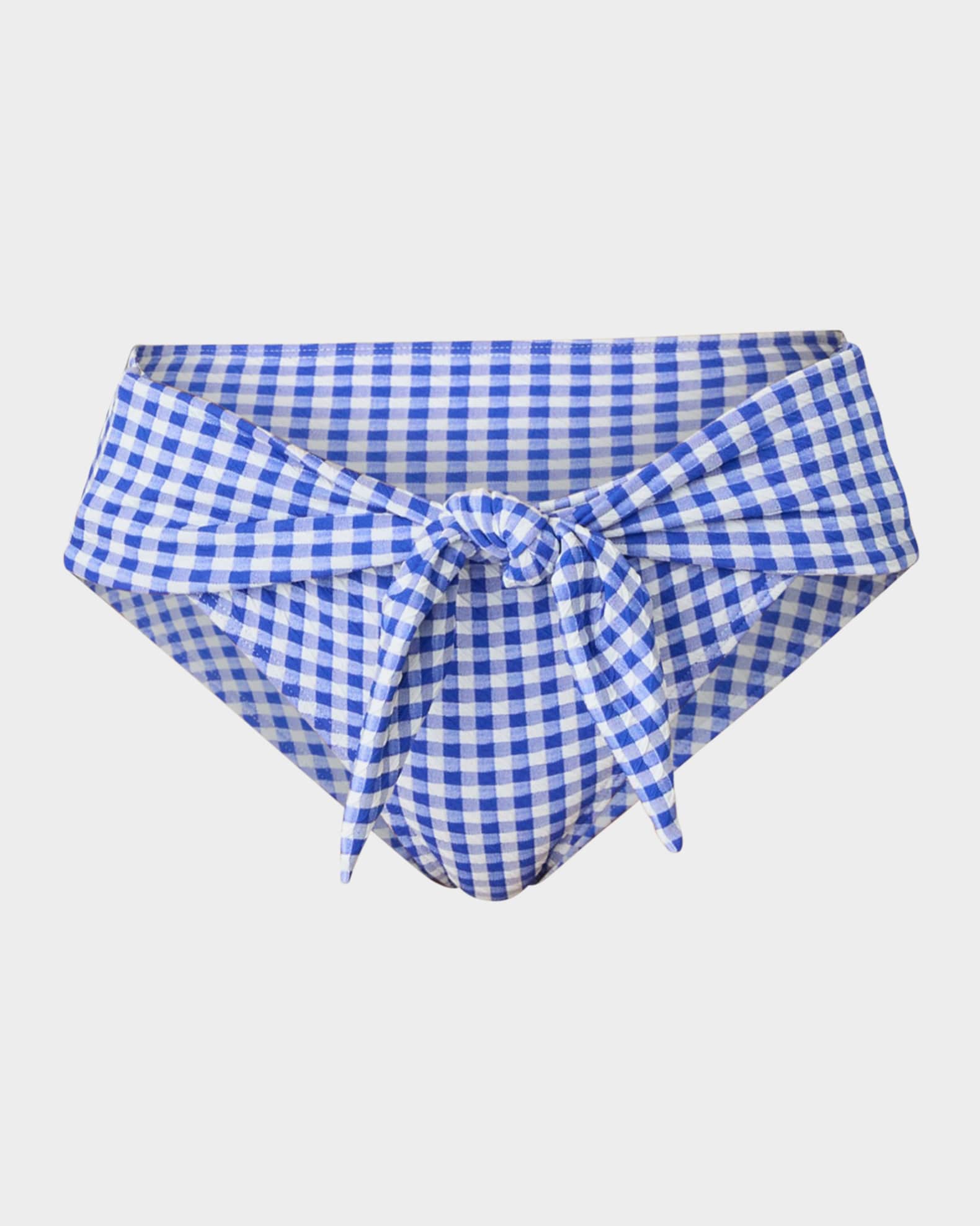 Gingham Tie High-Waist Bikini Bottoms 0