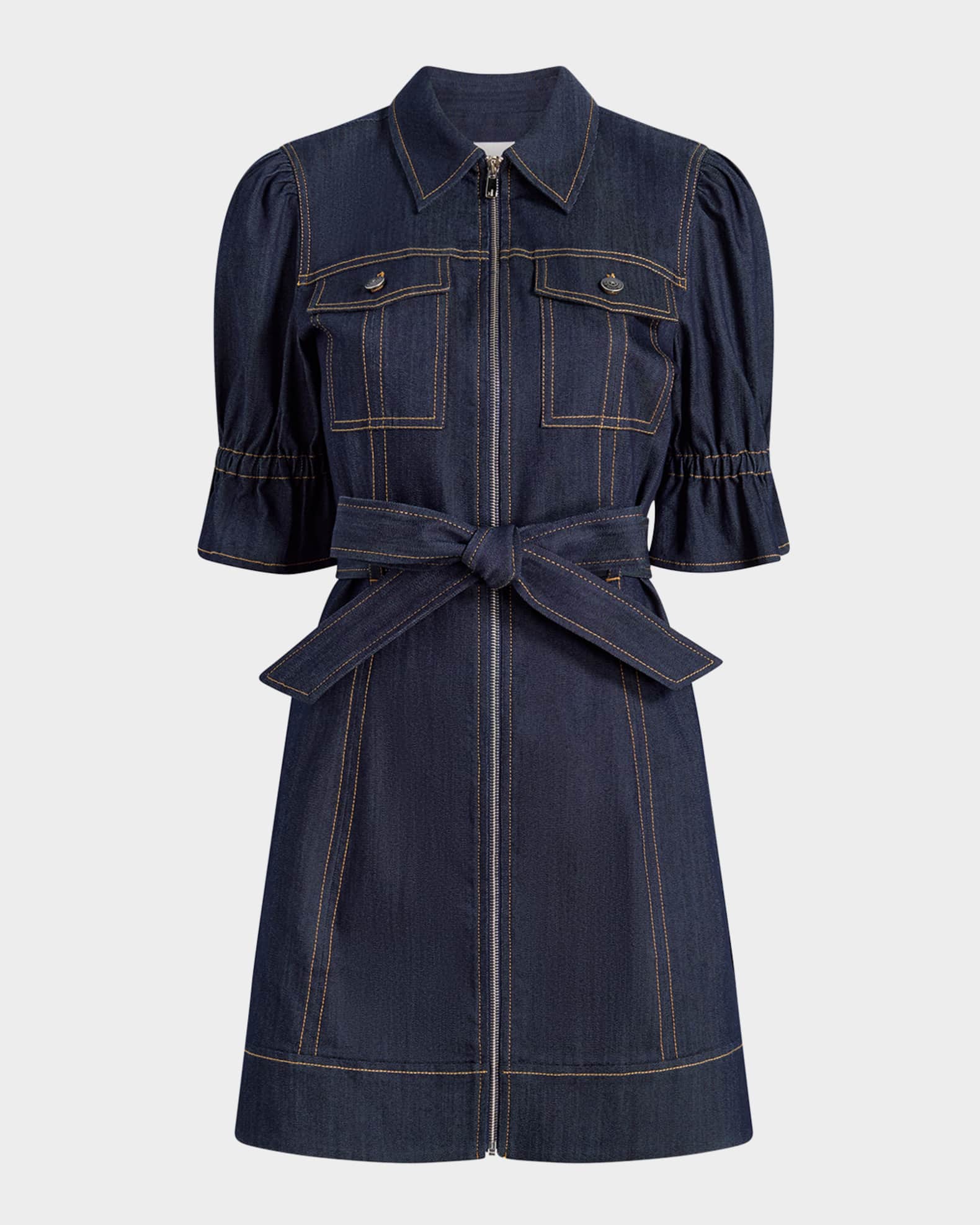 Holly Denim Puff-Sleeve Mini Dress 0