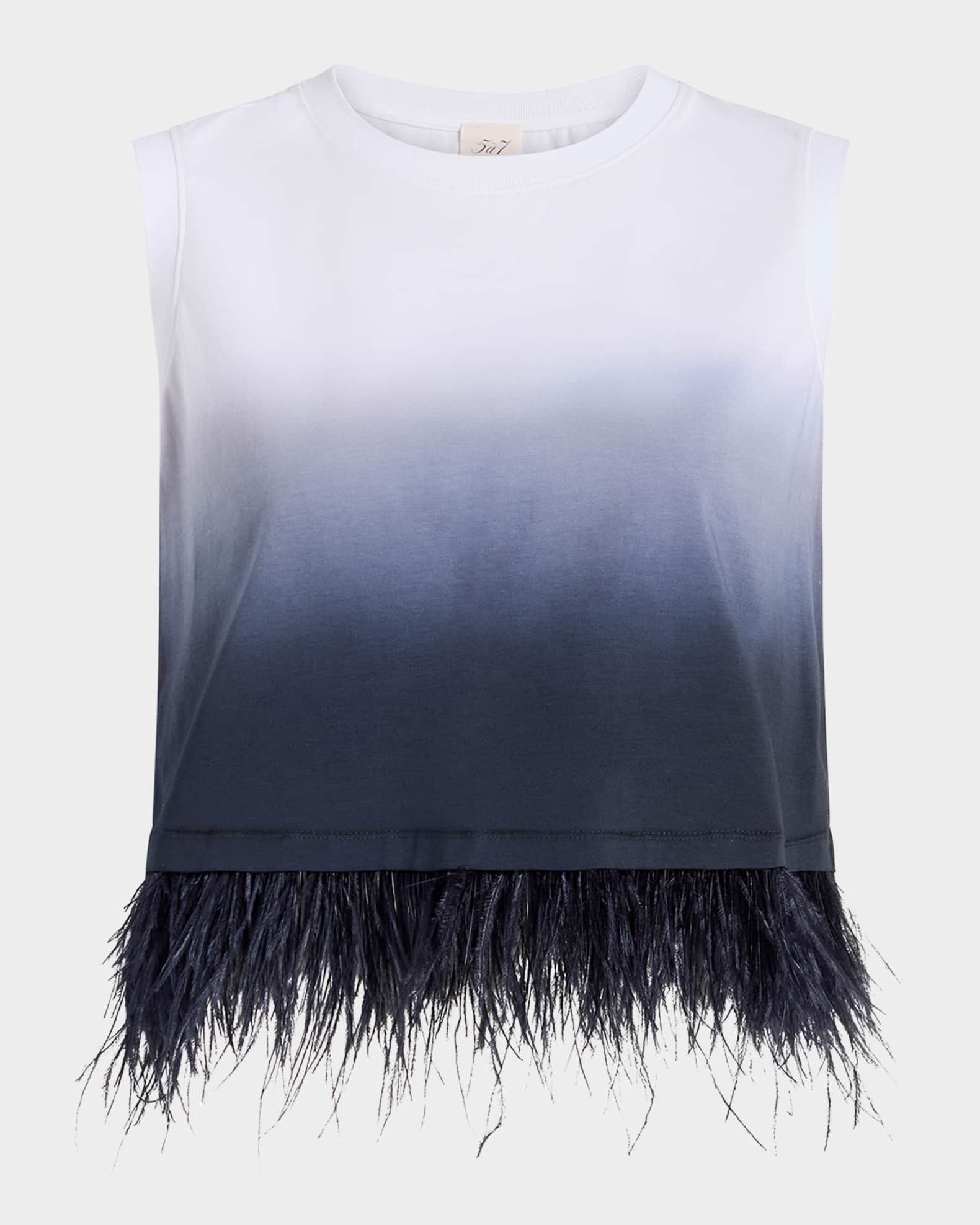 Sleeveless Cropped Feather-Trim Tee  0