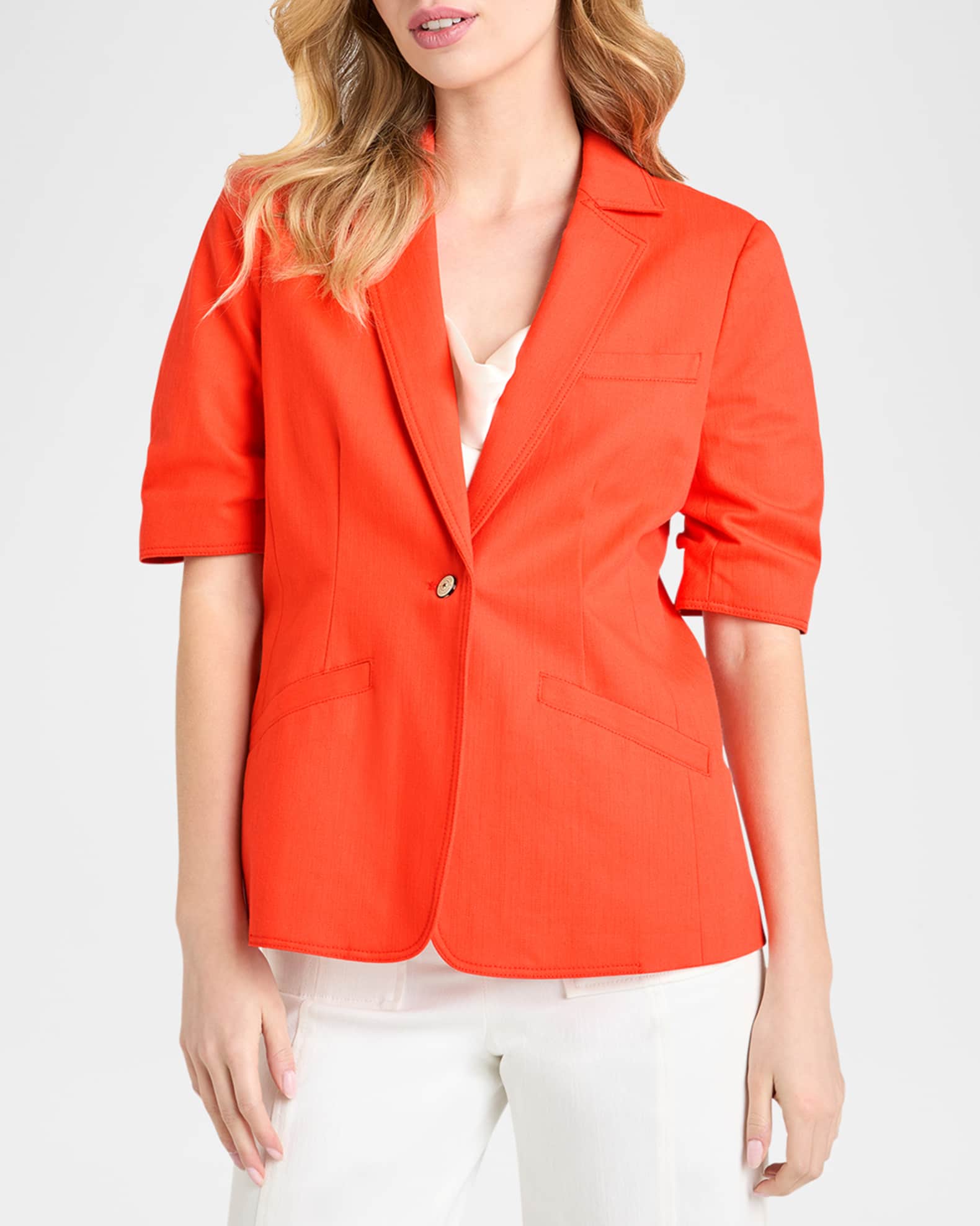 Her lip to - 【Her lip to】 Bicolor short sleeve blazer Red Button Down Short Sleeve Blazer