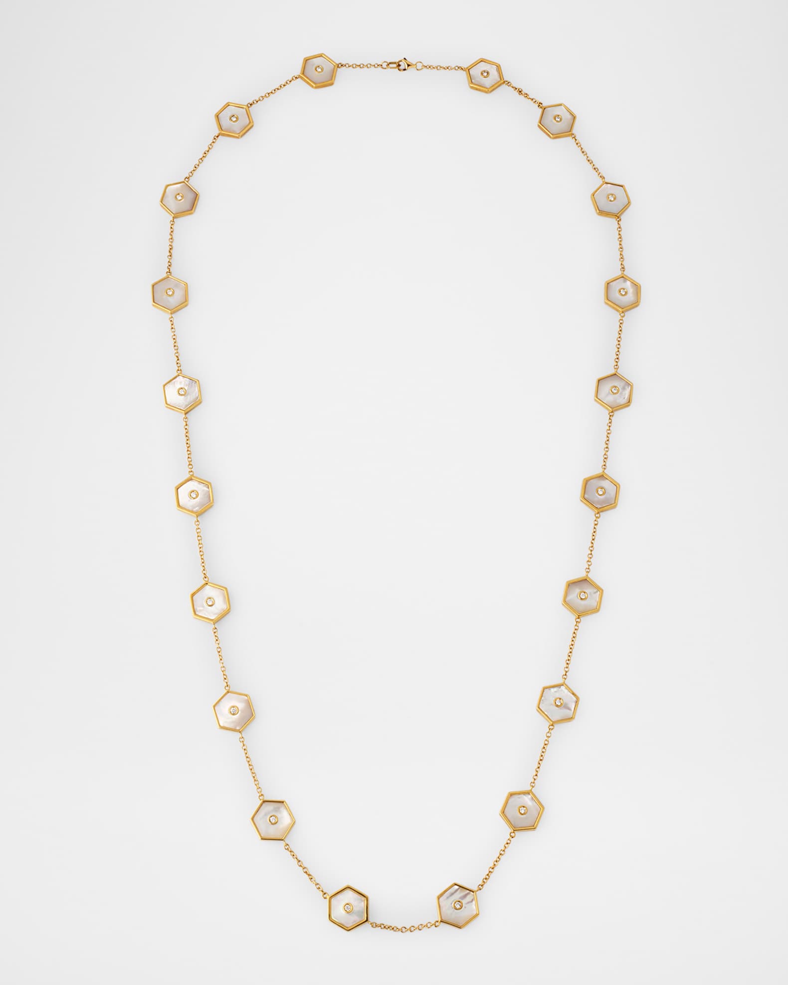 Baia Sommersa Long Necklace in 18K Yellow Gold with White Diamonds and Mother Of Pearl, 32"L 0