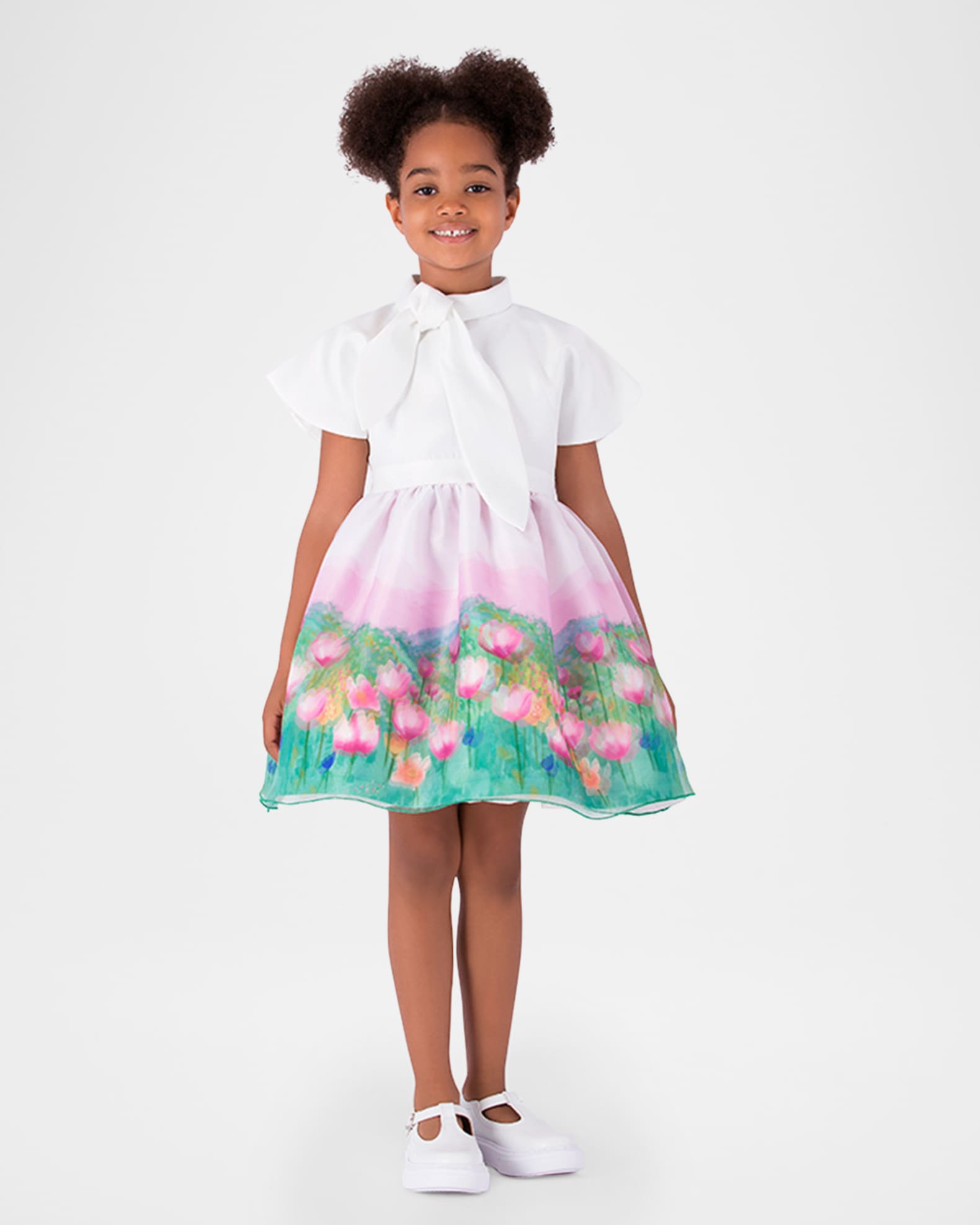 Girl's 3D Floral Elegance Neck-Tie Dress, Size 3T-12 1
