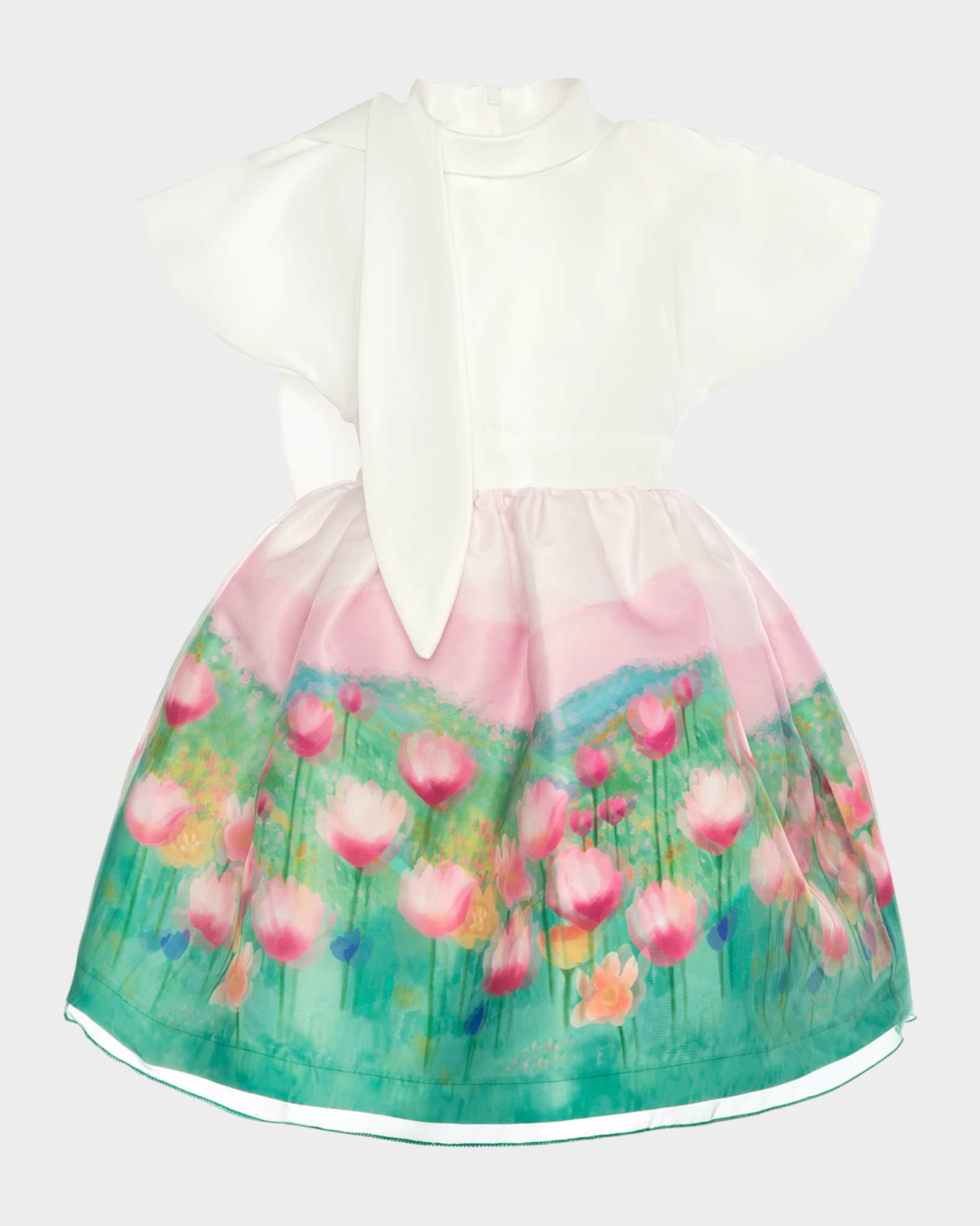 Girl's 3D Floral Elegance Neck-Tie Dress, Size 3T-12 0