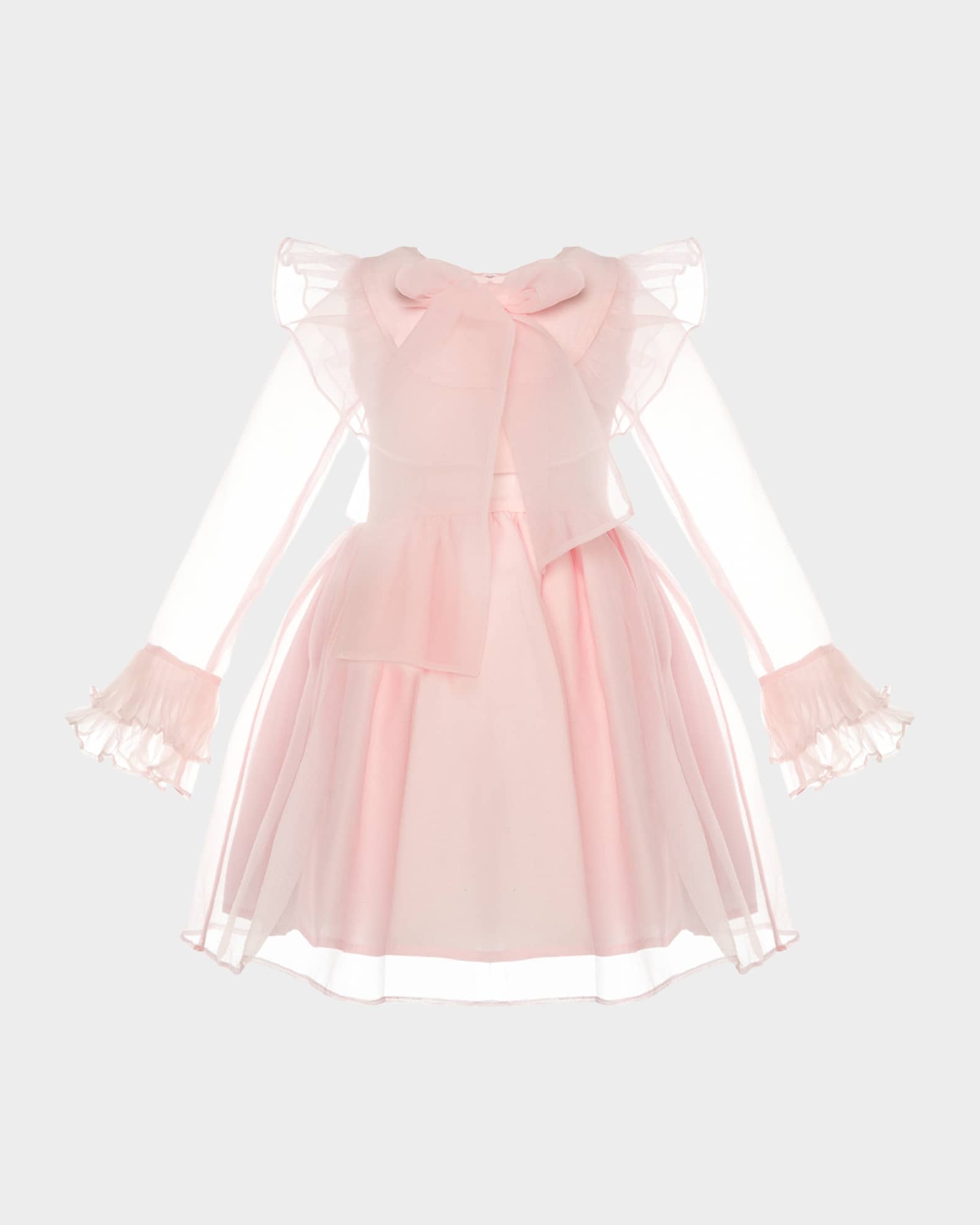 Girl's Organza-Sleeve Dress with Bow, SIze 3T-12 0