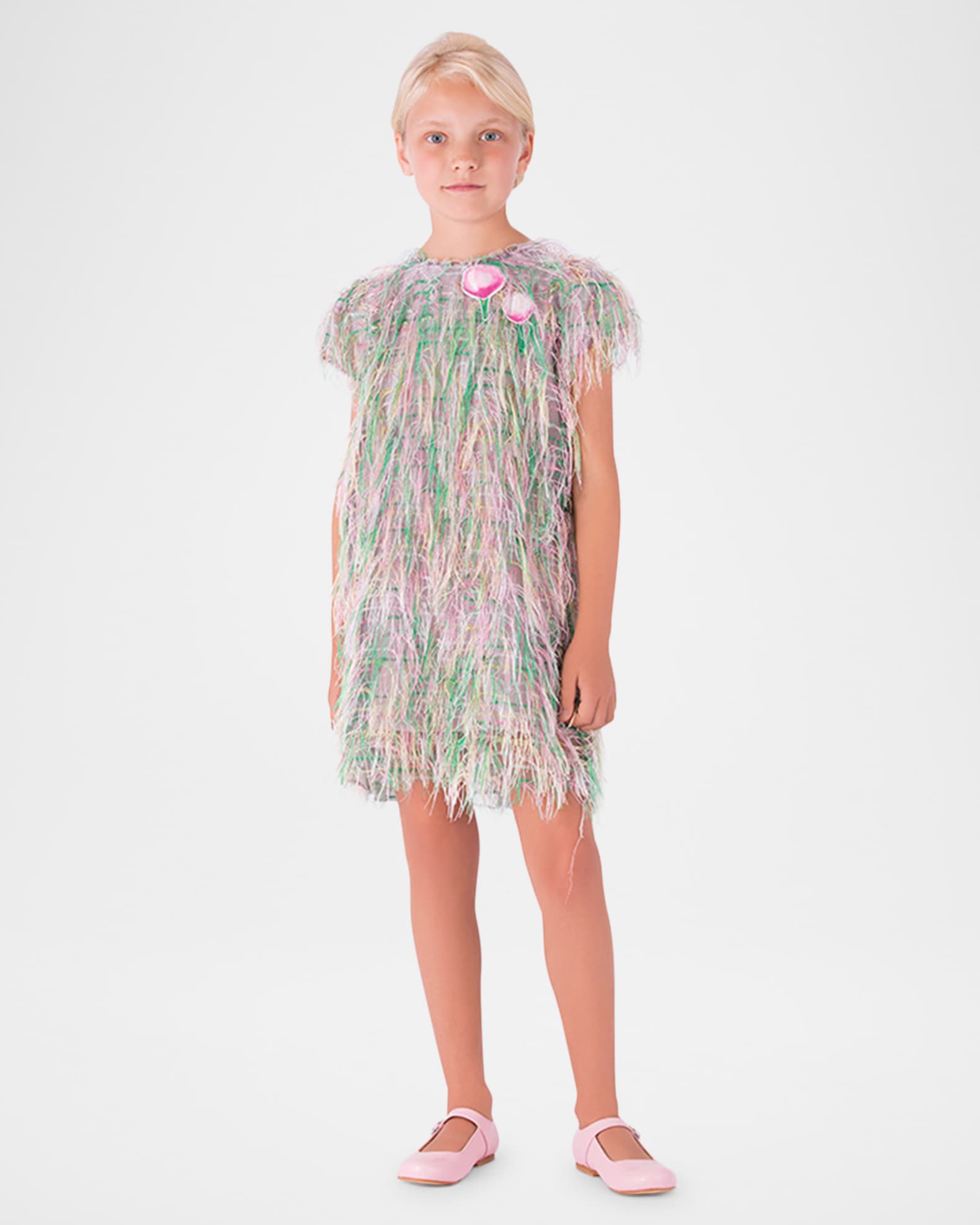 Girl's Rainbow Tassel Short-Sleeve Dress, Size 3T-12 1