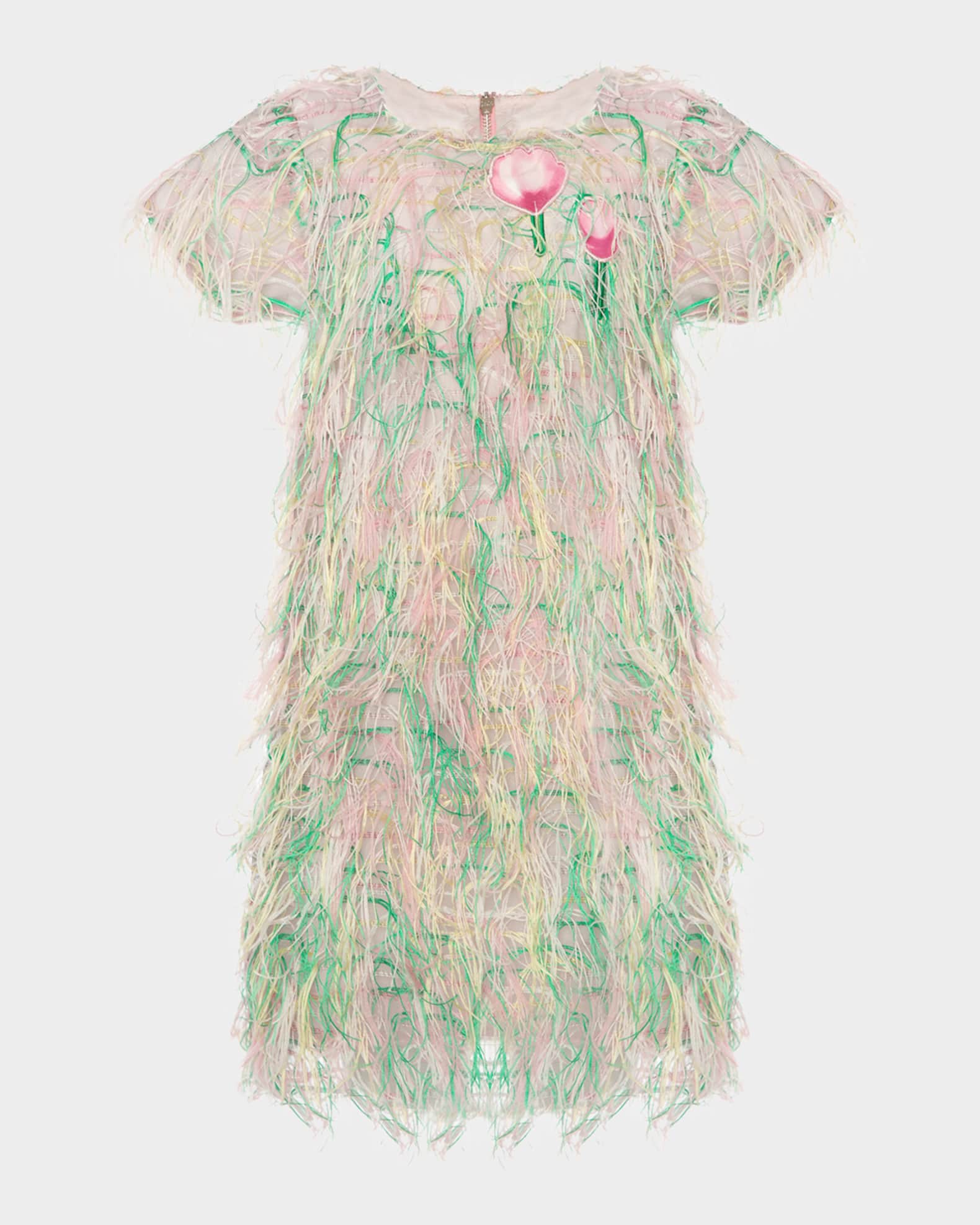 Girl's Rainbow Tassel Short-Sleeve Dress, Size 3T-12 0