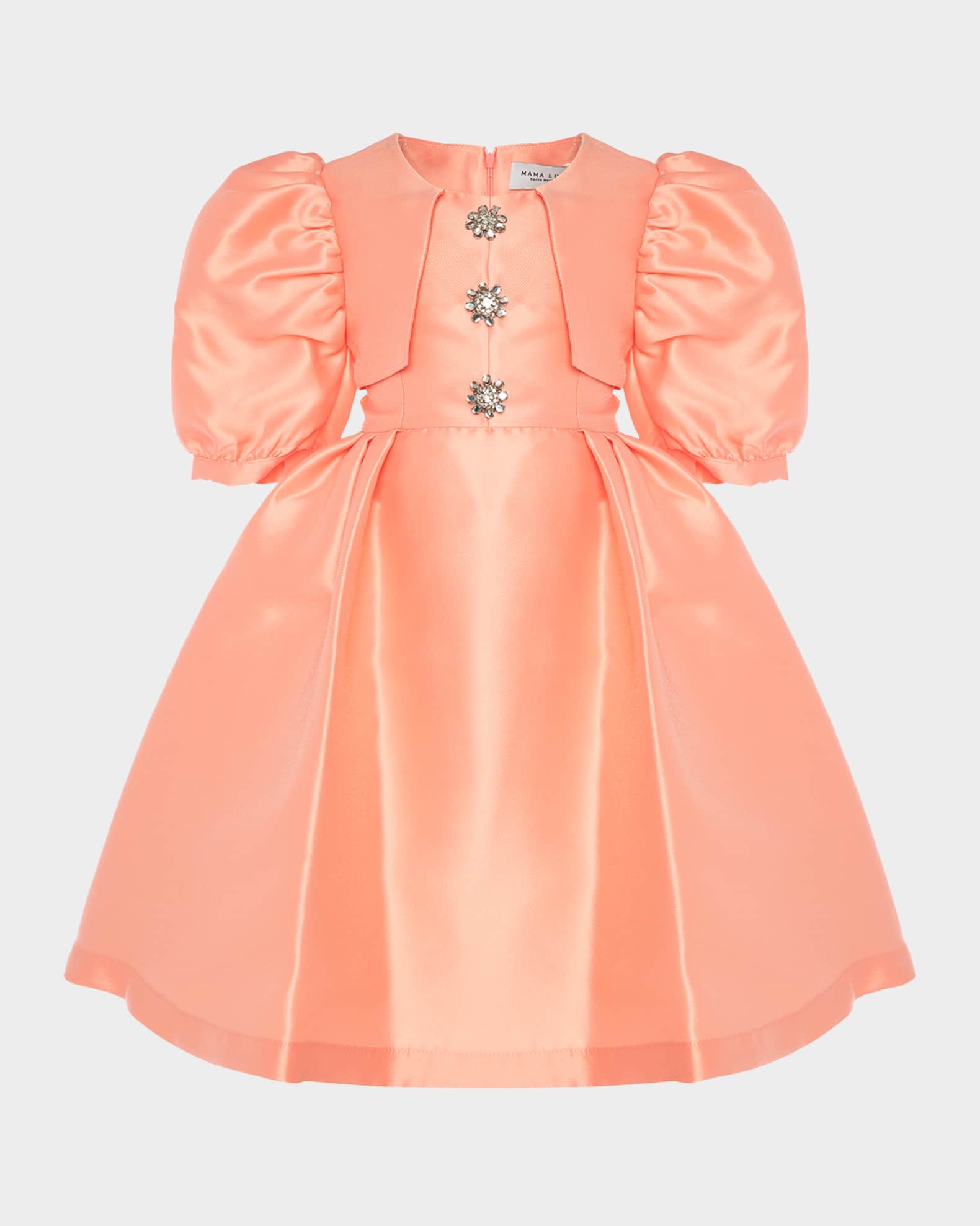Girl's Brooch Balloon-Sleeve Dress, Size 3T-12 0
