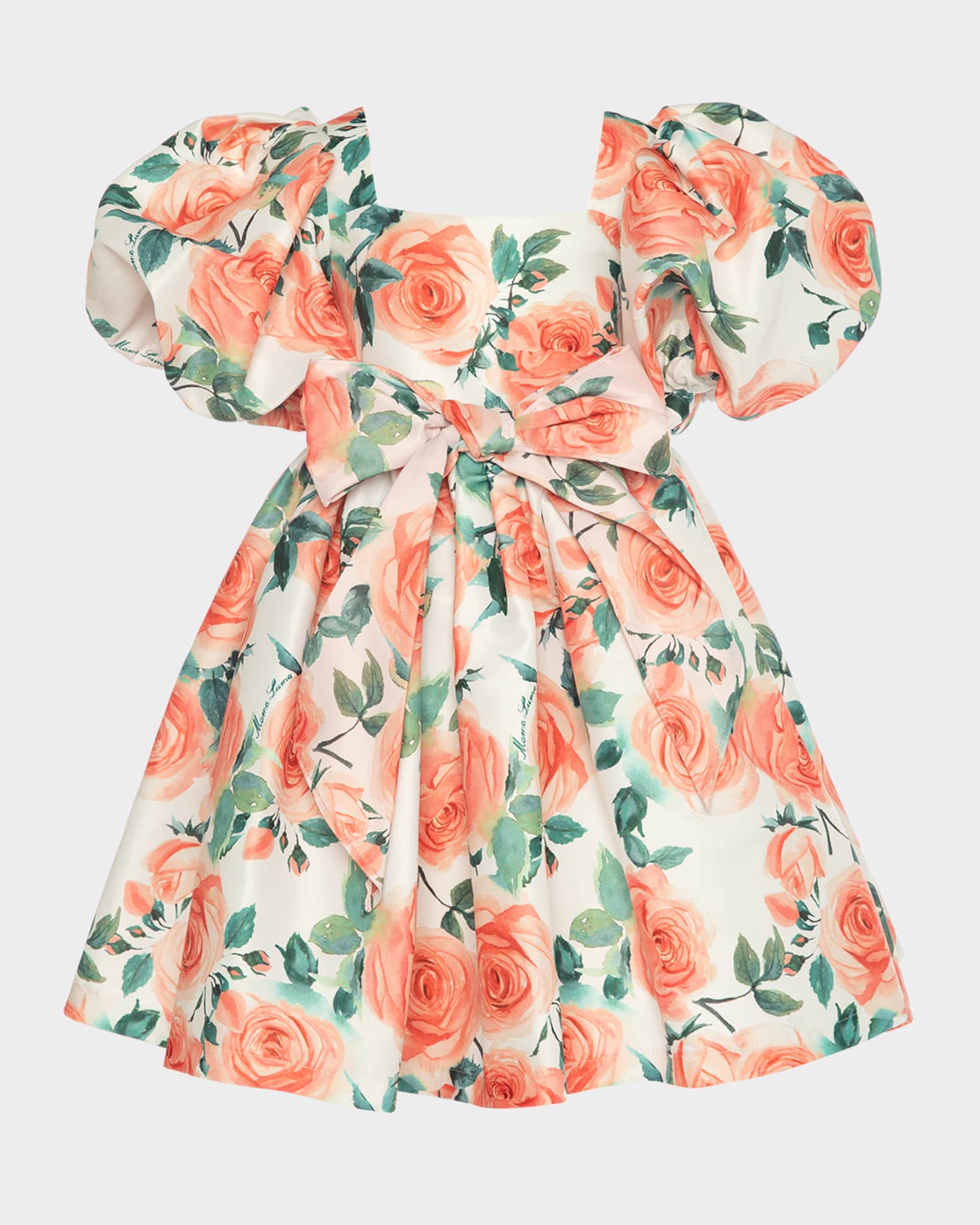 Girl's Rose Balloon-Sleeve Dress, SIze 3T-12 0