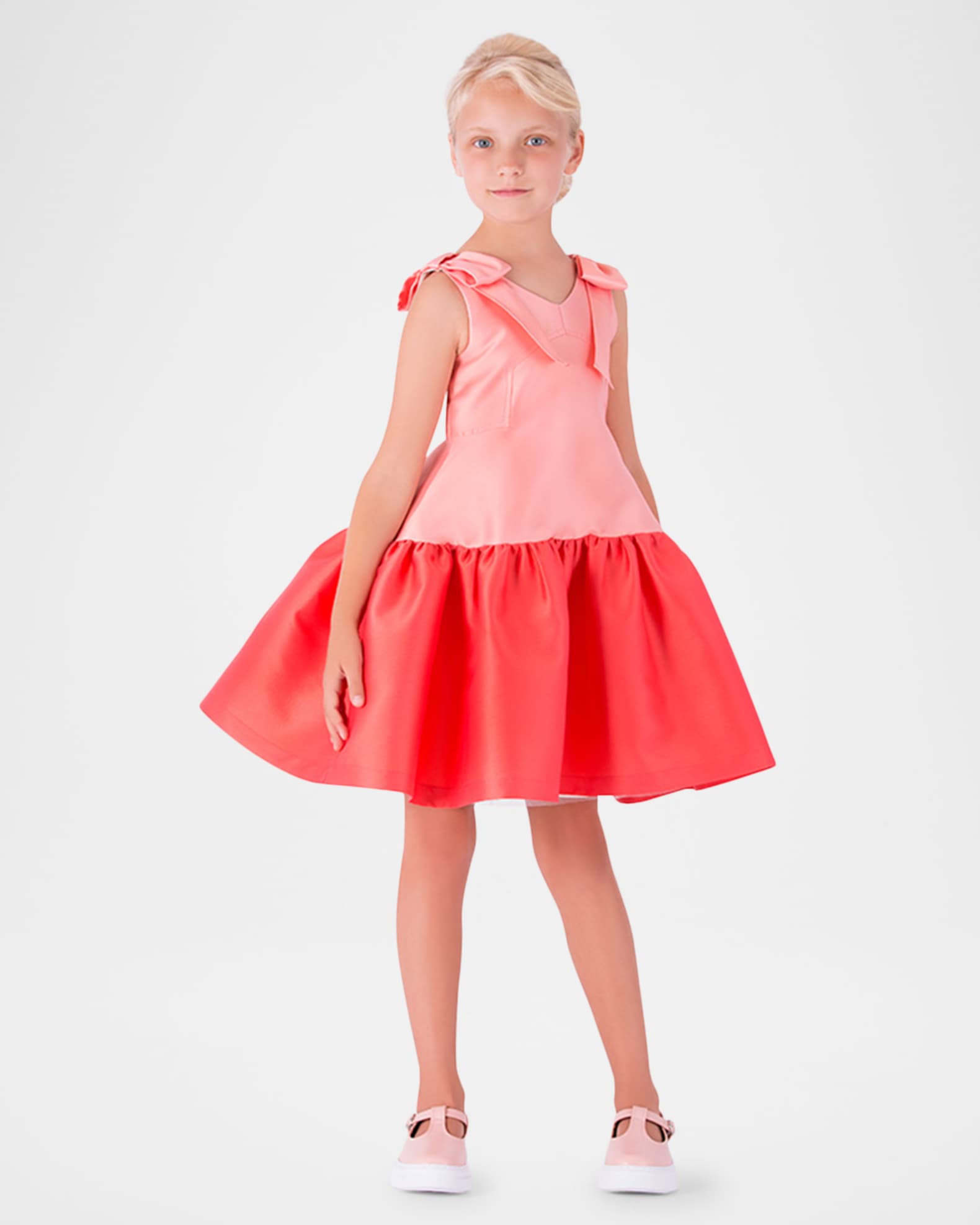 Girl's Sleeveless Two-Tone Satin Dress, Size 3T-12 1