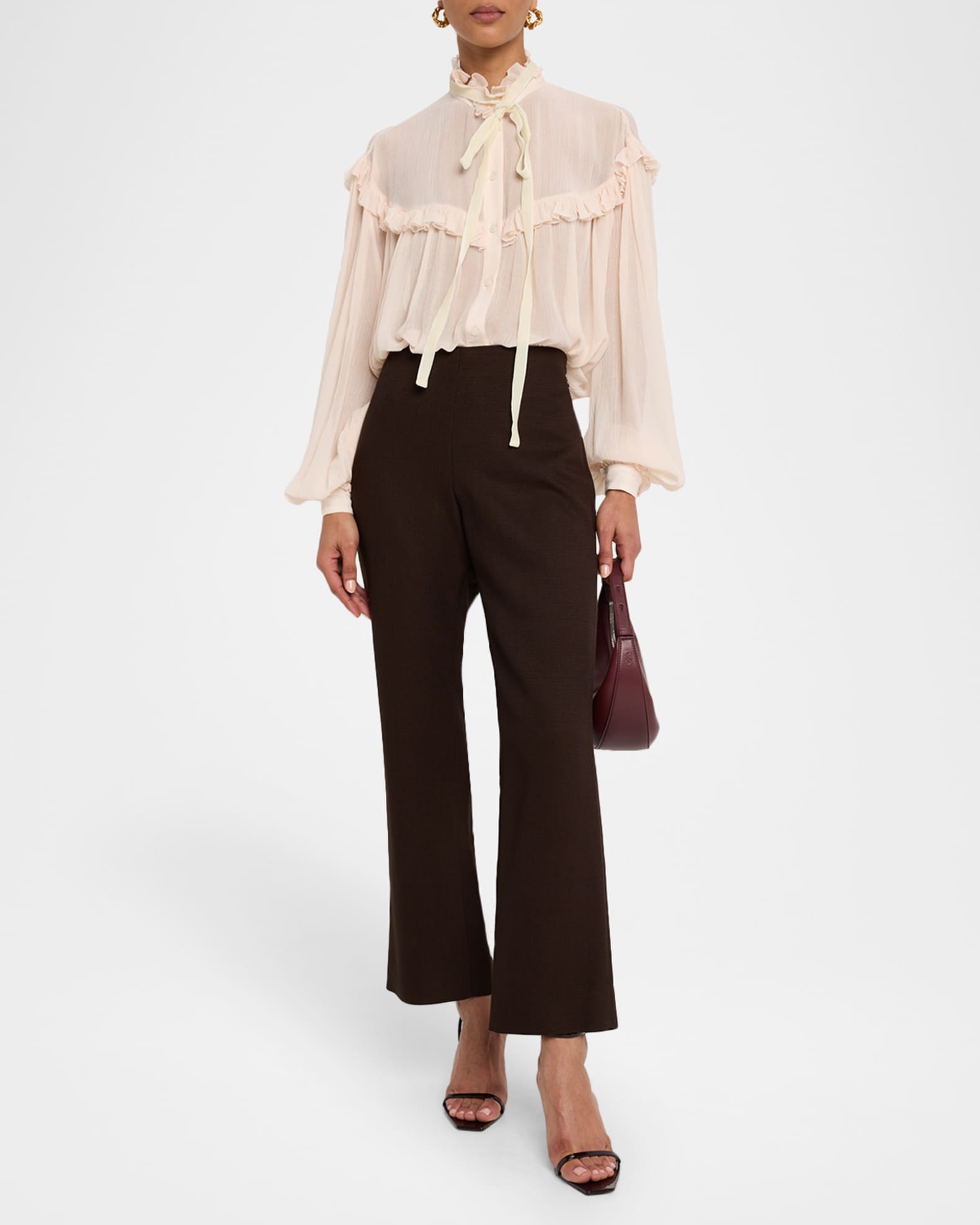 Aereine Marwari Bow-Neck Ruffle Peasant Blouse 1