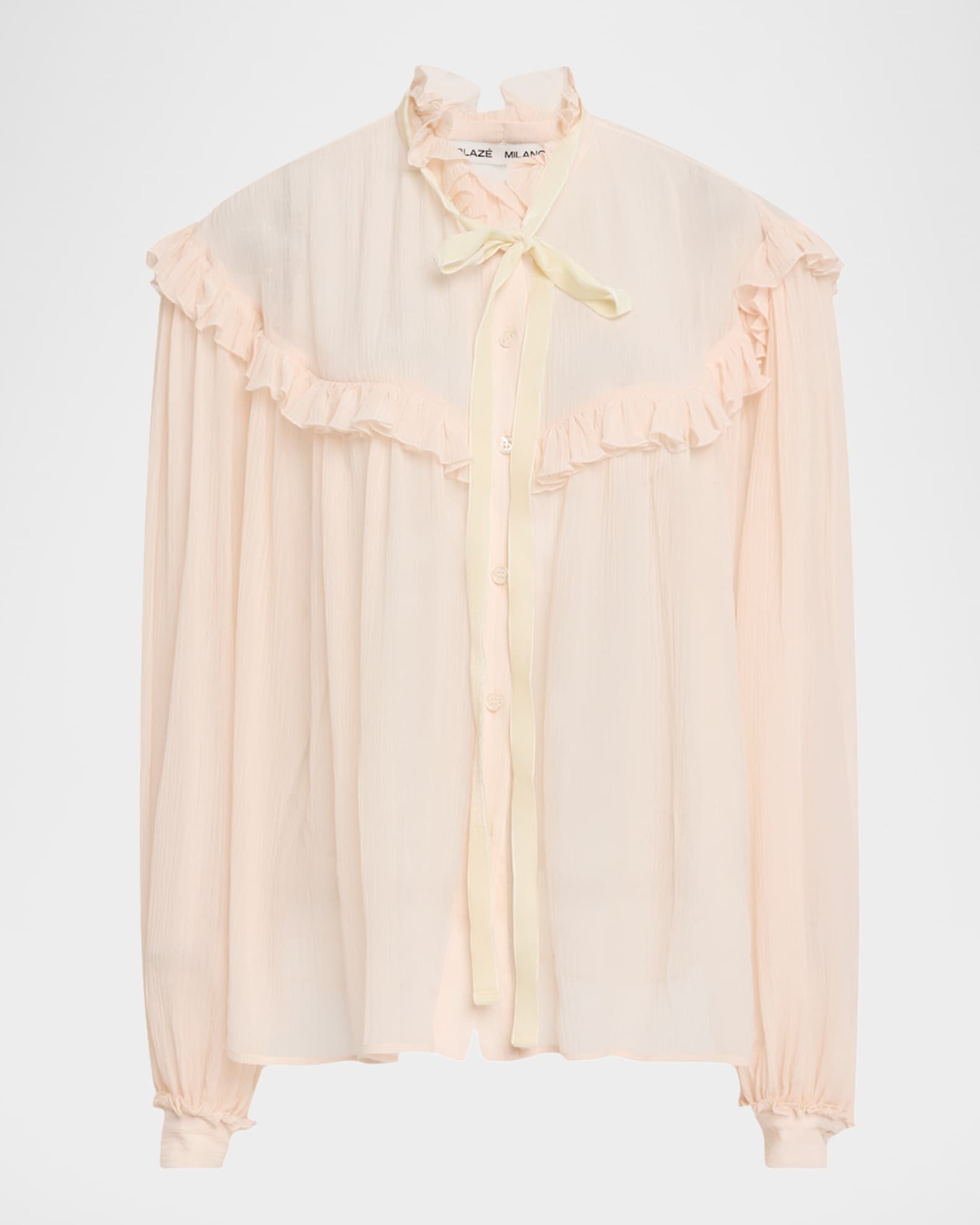 Aereine Marwari Bow-Neck Ruffle Peasant Blouse 0