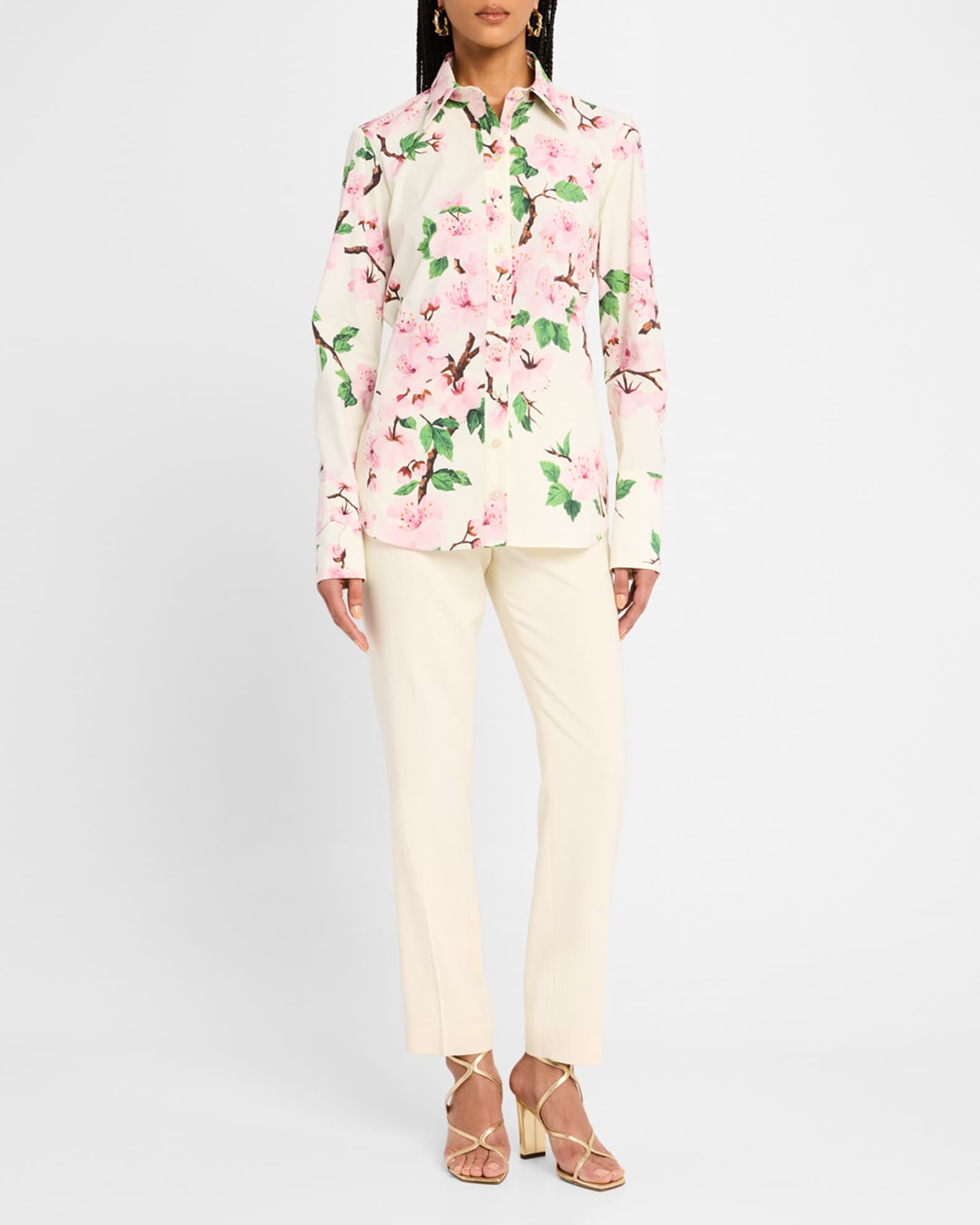 Cherry Blossom Cotton Button-Down Blouse 1
