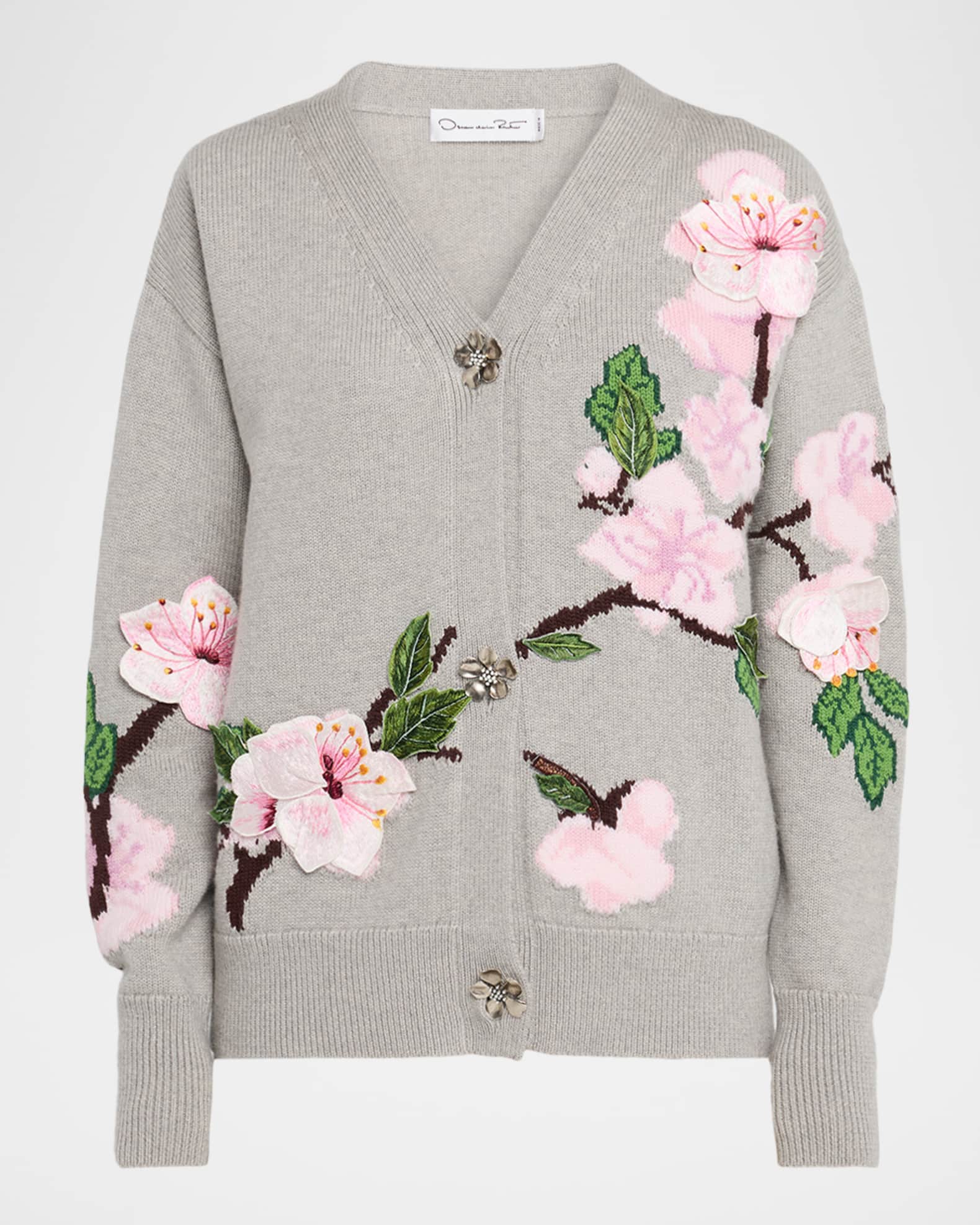 Cherry Blossom Jacquard V-Neck Cardigan 0