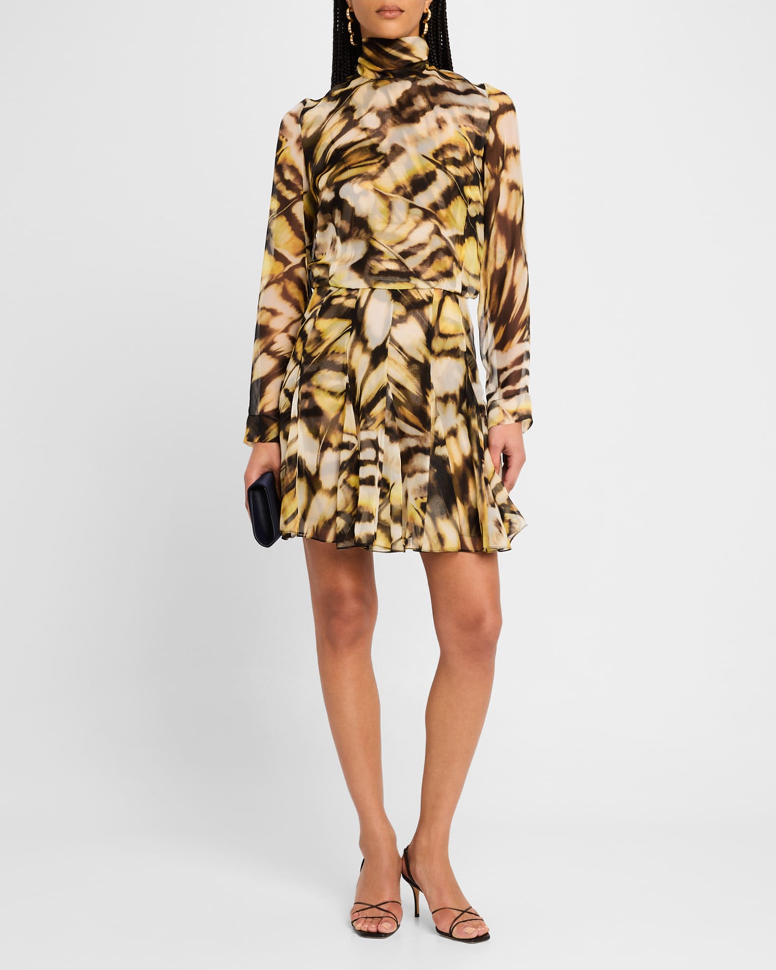 Long-Sleeve Butterfly Chiffon Mini Dress 1