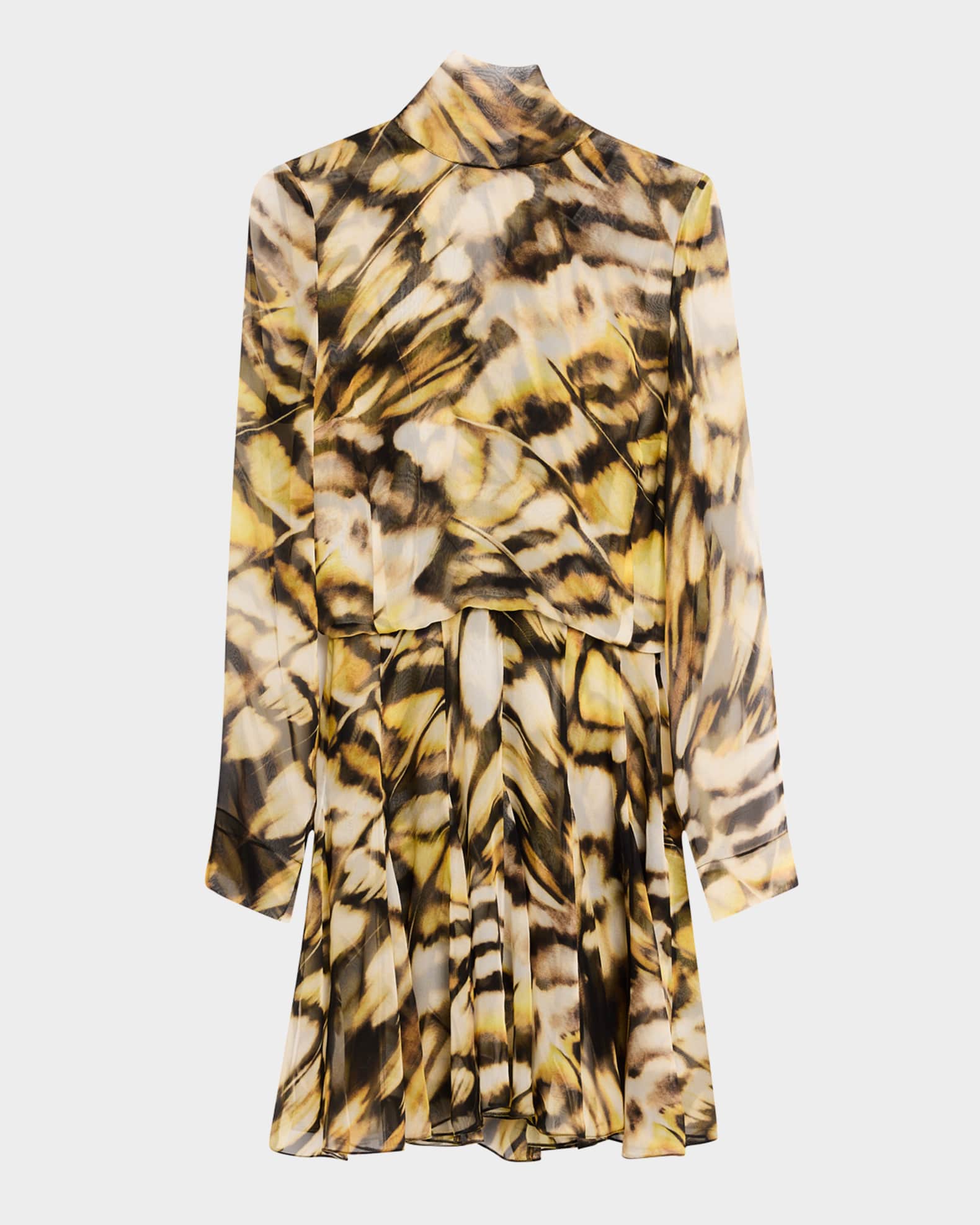Long-Sleeve Butterfly Chiffon Mini Dress 0