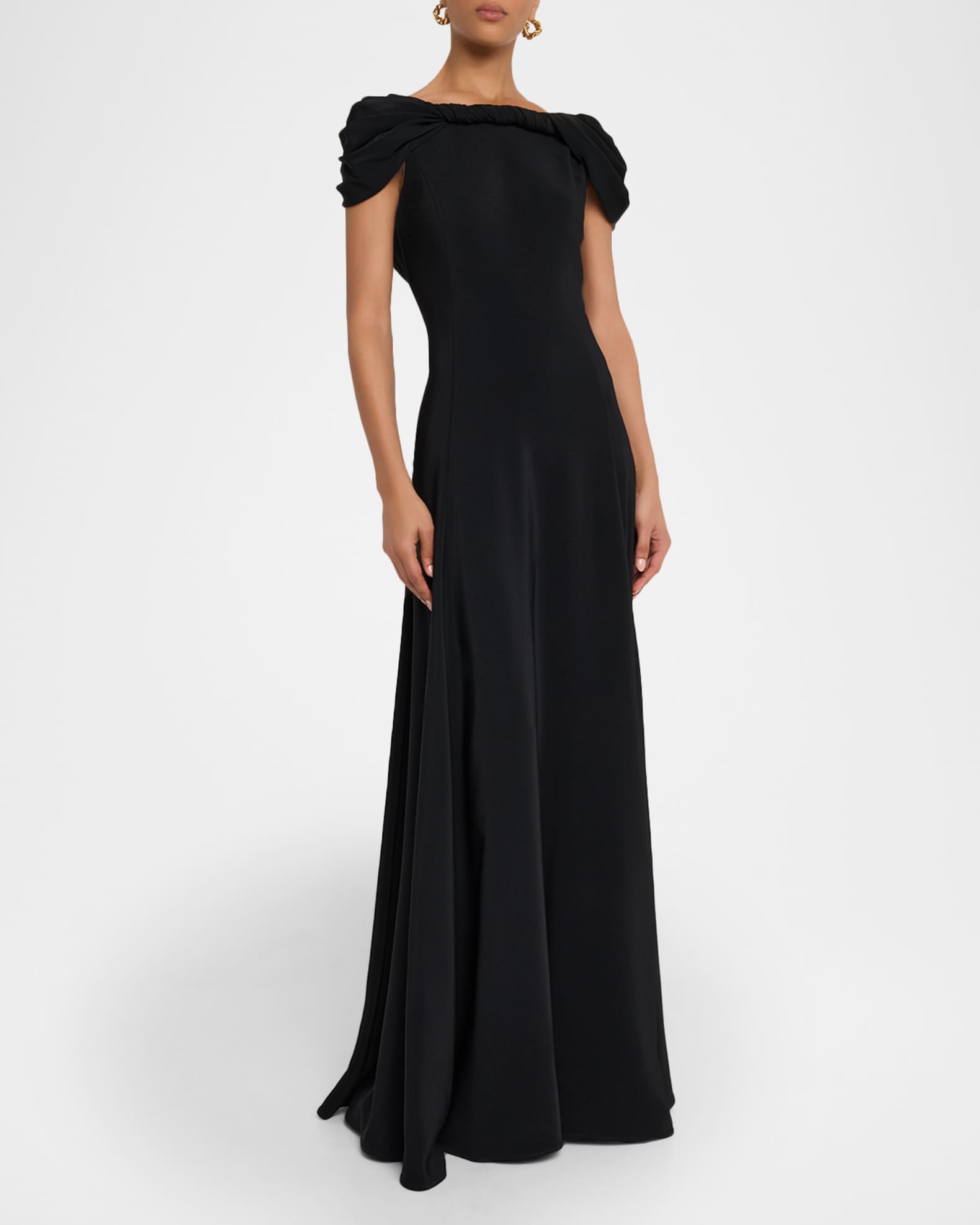 Draped Cap-Sleeve Stretch Cady Gown 1