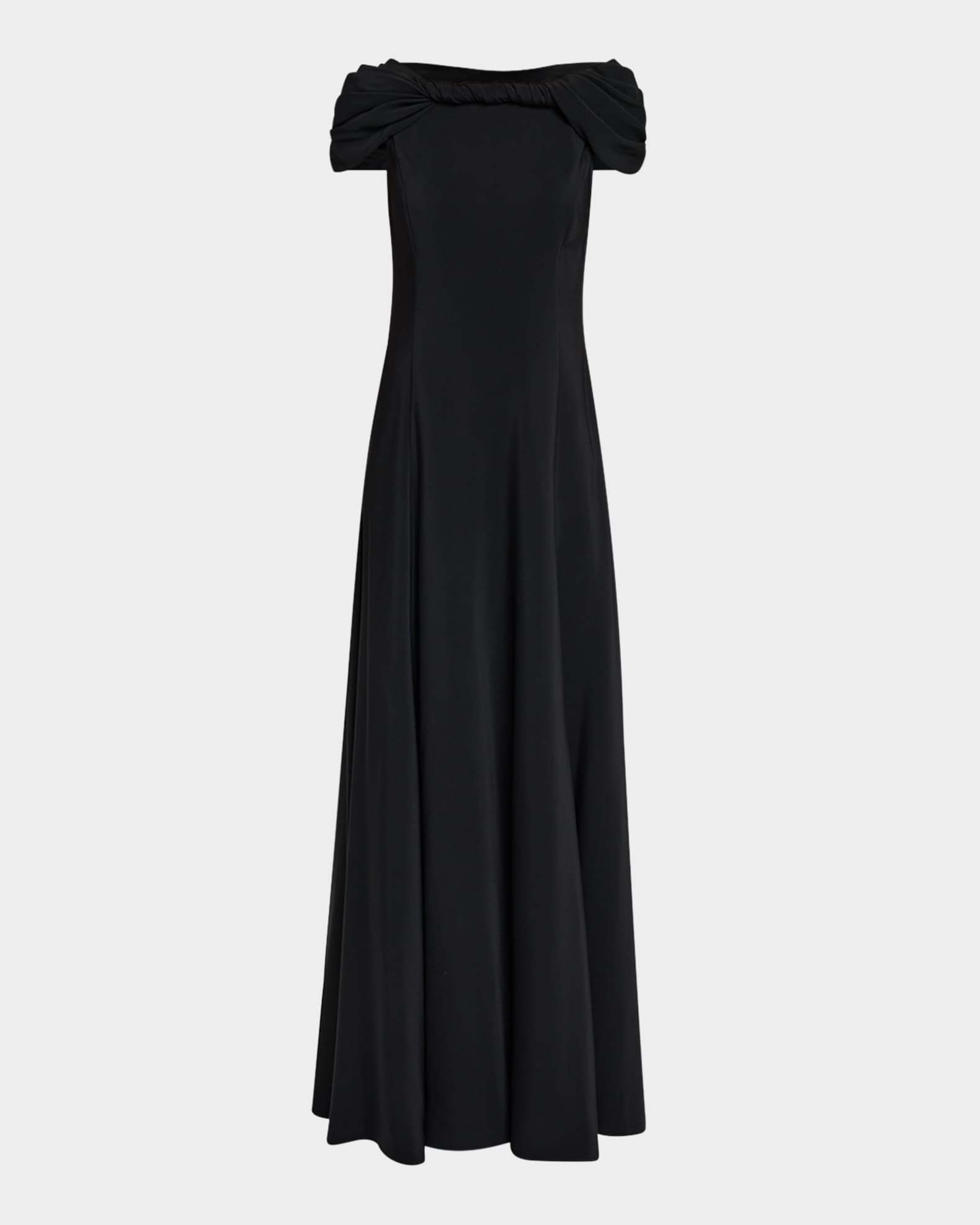 Draped Cap-Sleeve Stretch Cady Gown 0