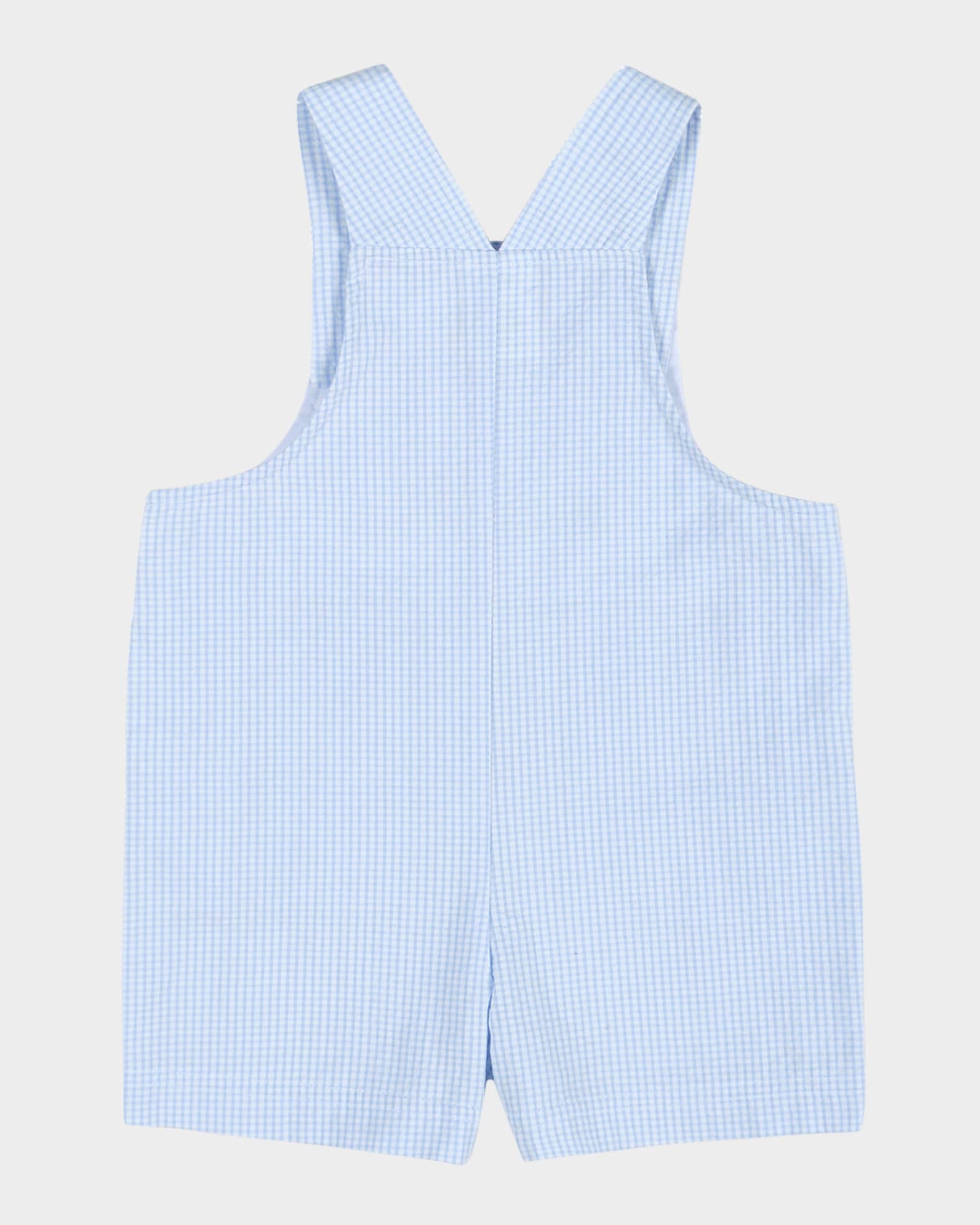 Boy's Check-Prirnt Seersucker Shortall W/ Soccer Goal, Size 3M-24M 1