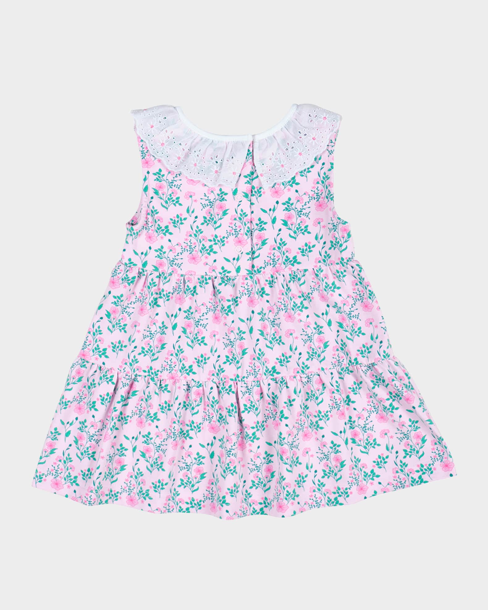 Girl's Eyelet Collar Sleeveless Floral Dress, Size 12M-5 1