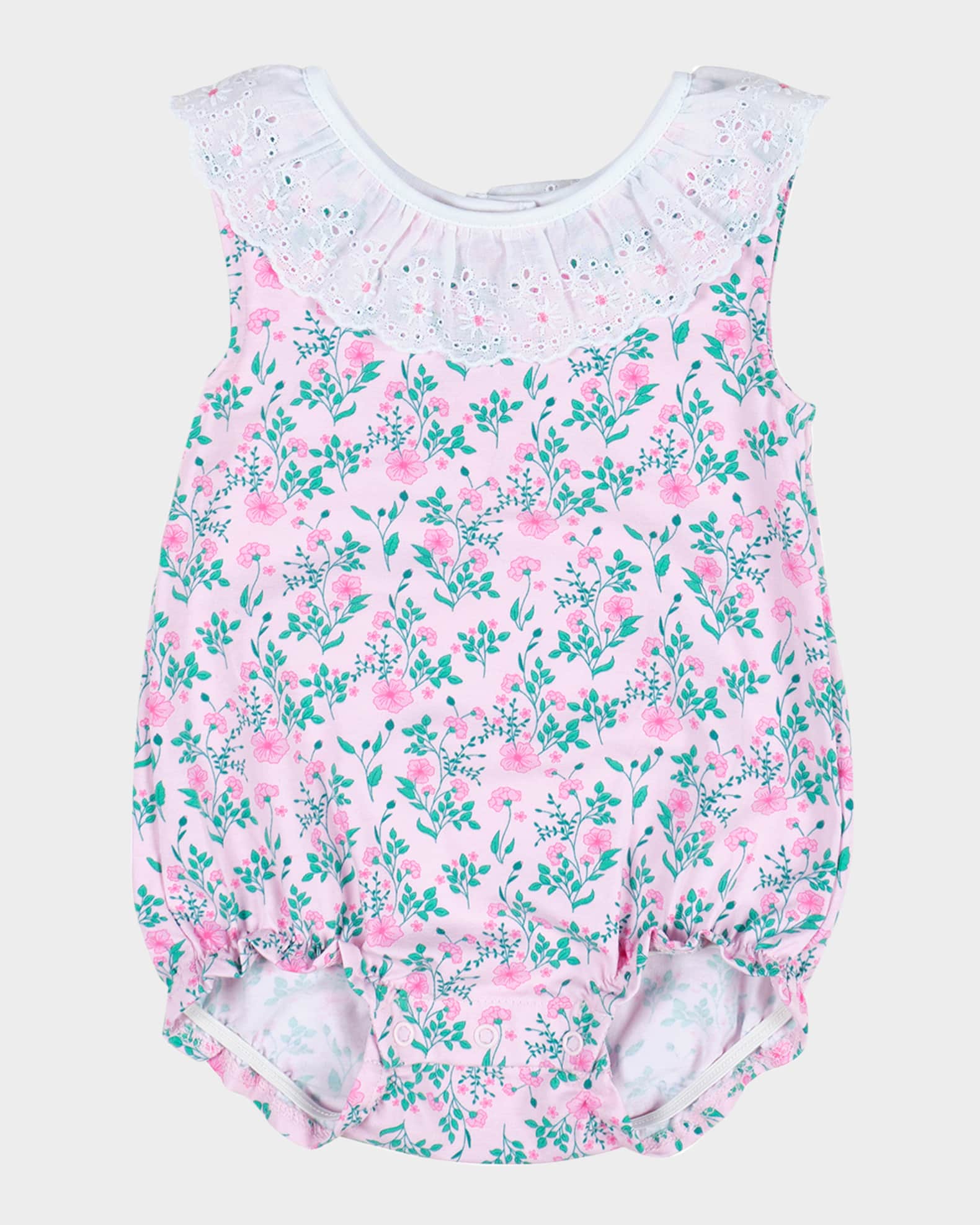 Girl's Eyelet Collar Floral-Print Romper, Size 3M-24M 0