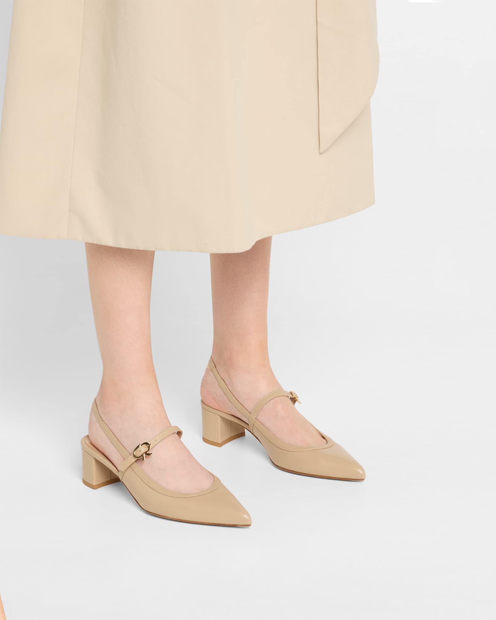 Gianvito Rossi Calfskin Mary Jane Slingback Pumps | Neiman