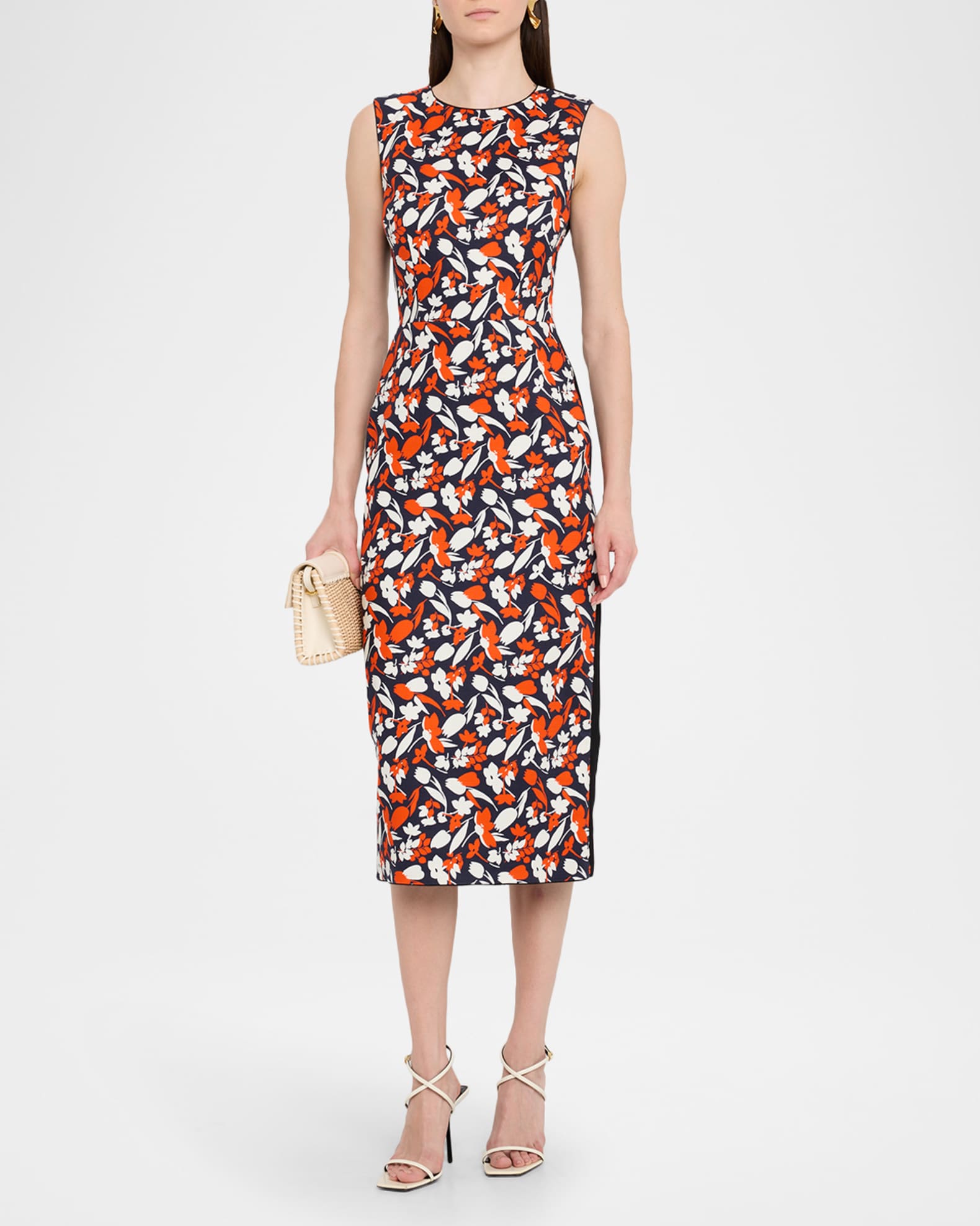 Mantu Sleeveless Floral-Print Bodycon Midi Dress | Neiman Marcus
